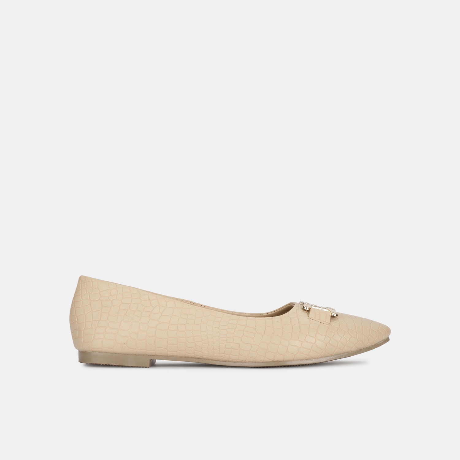 Bata beige textured round toe ballerina flats for women
