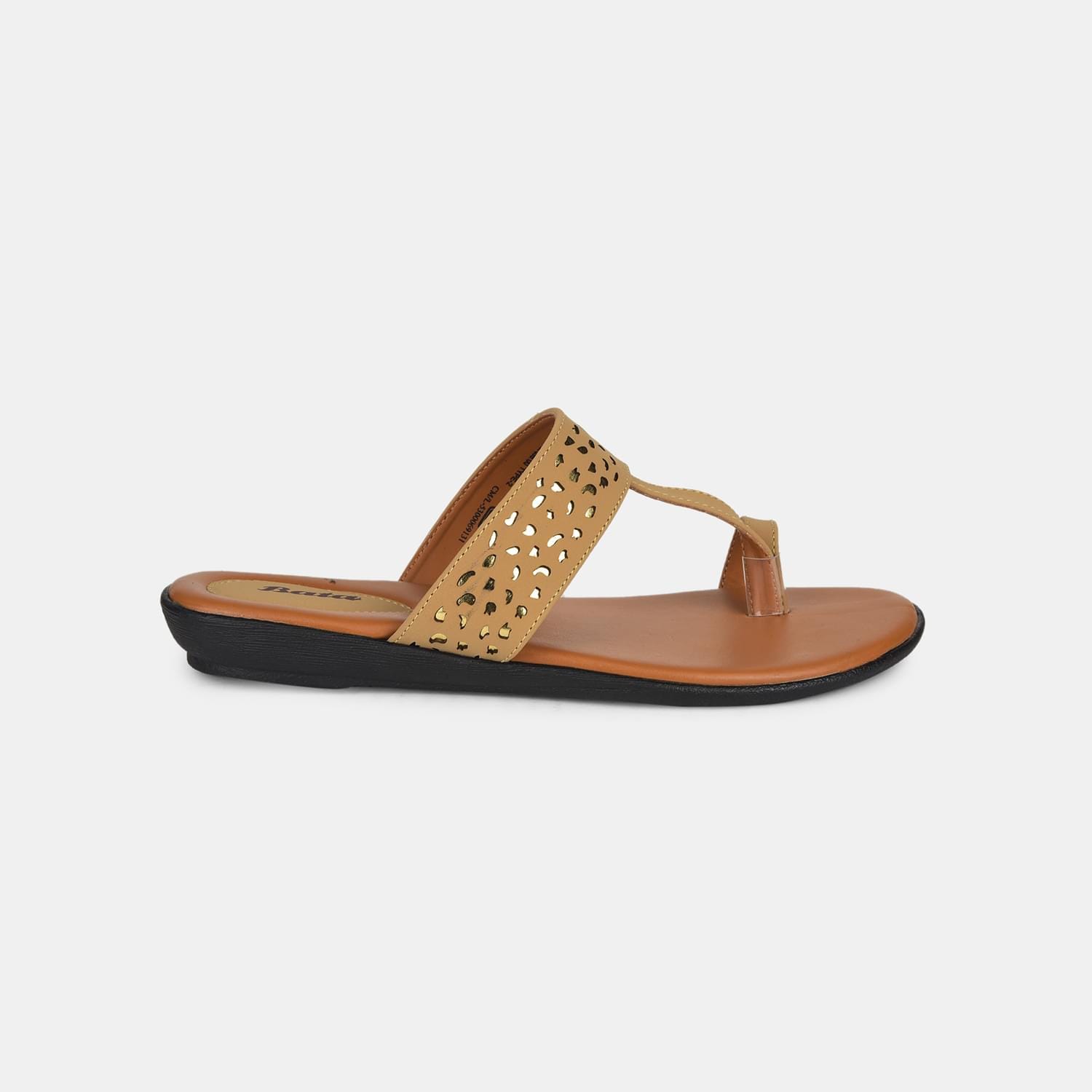 Bata tan textured toe ring flat slippers for women