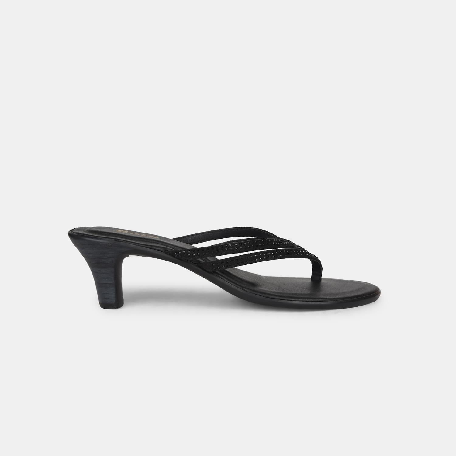 Bata black embellished block heel thongs for women