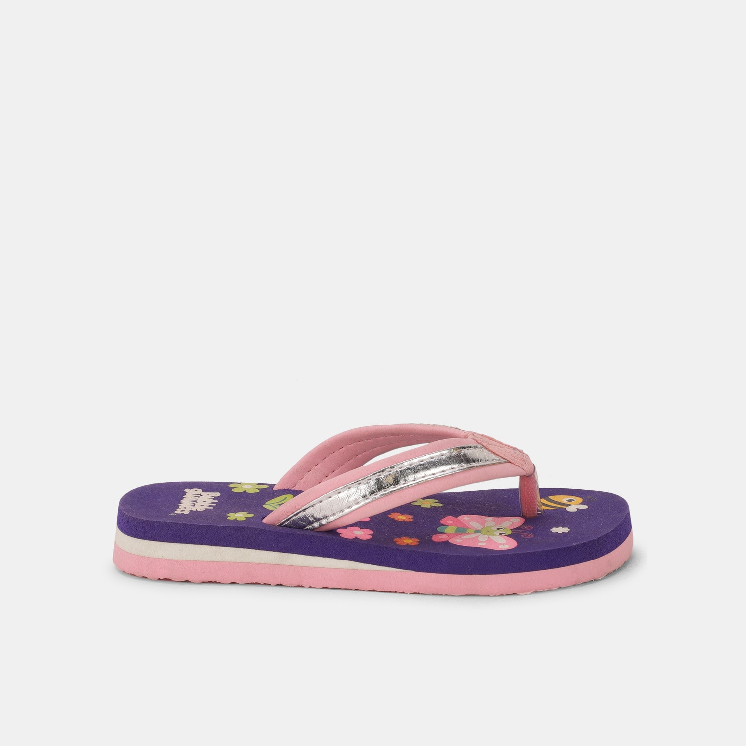 Bubblegummers pink and purple printed thong flip flops for kids