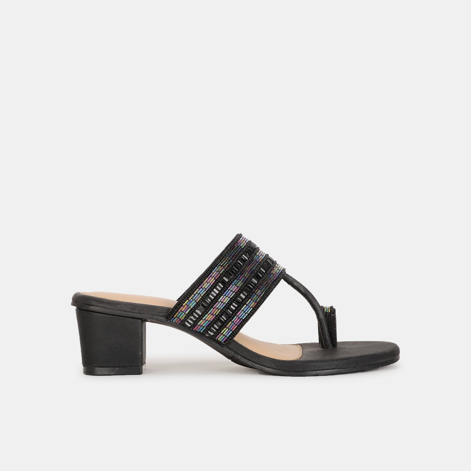 Marie claire black block heel toe ring slippers for women