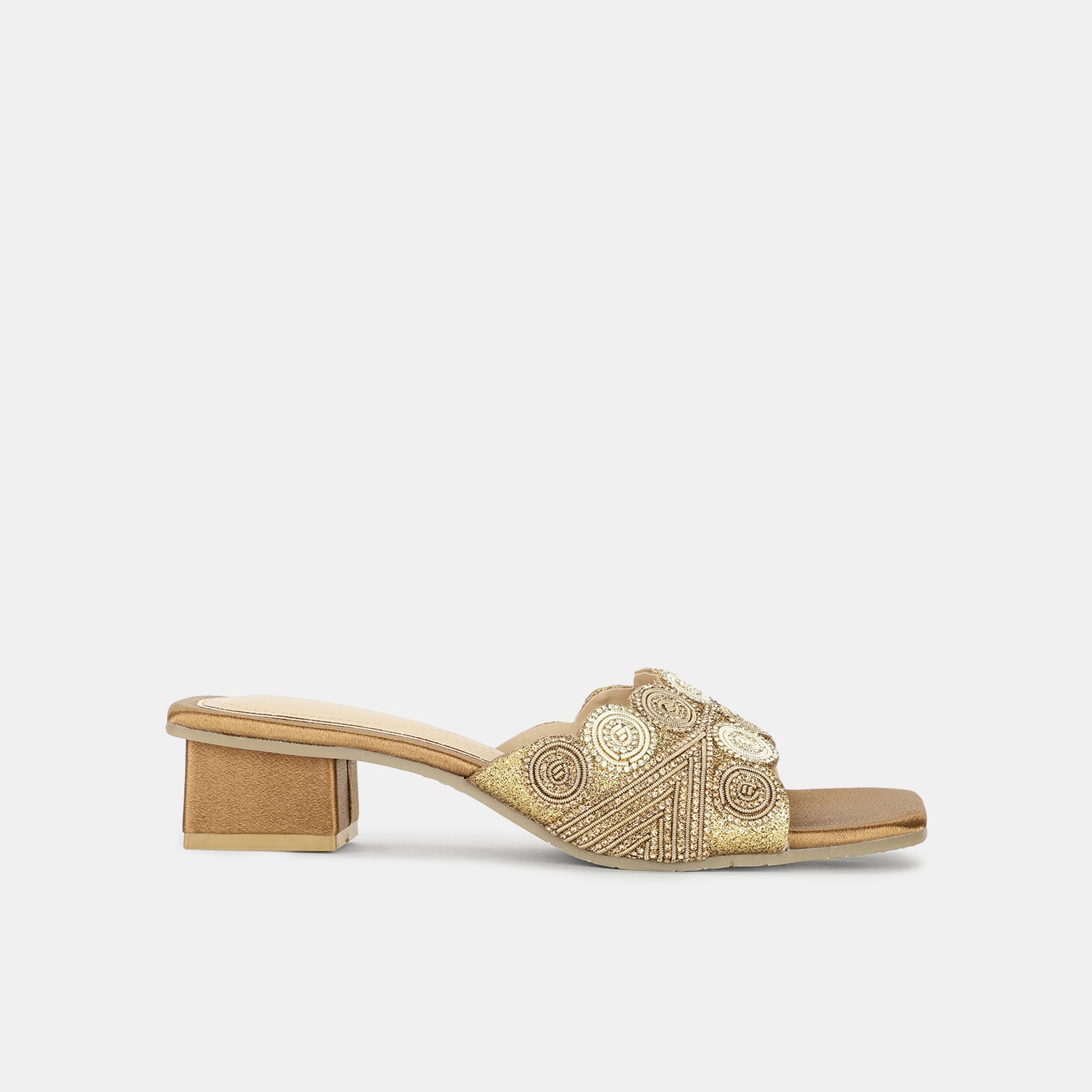 Bata red label brown embellished block heel mules for women