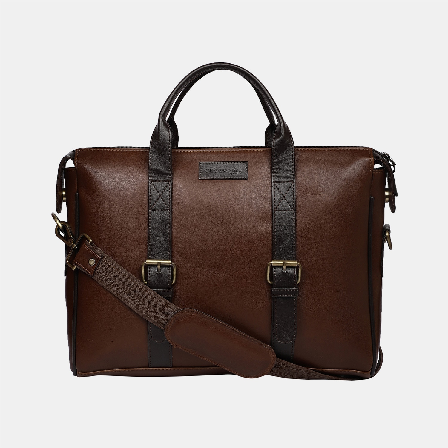 North star brown laptop bag with black straps for men