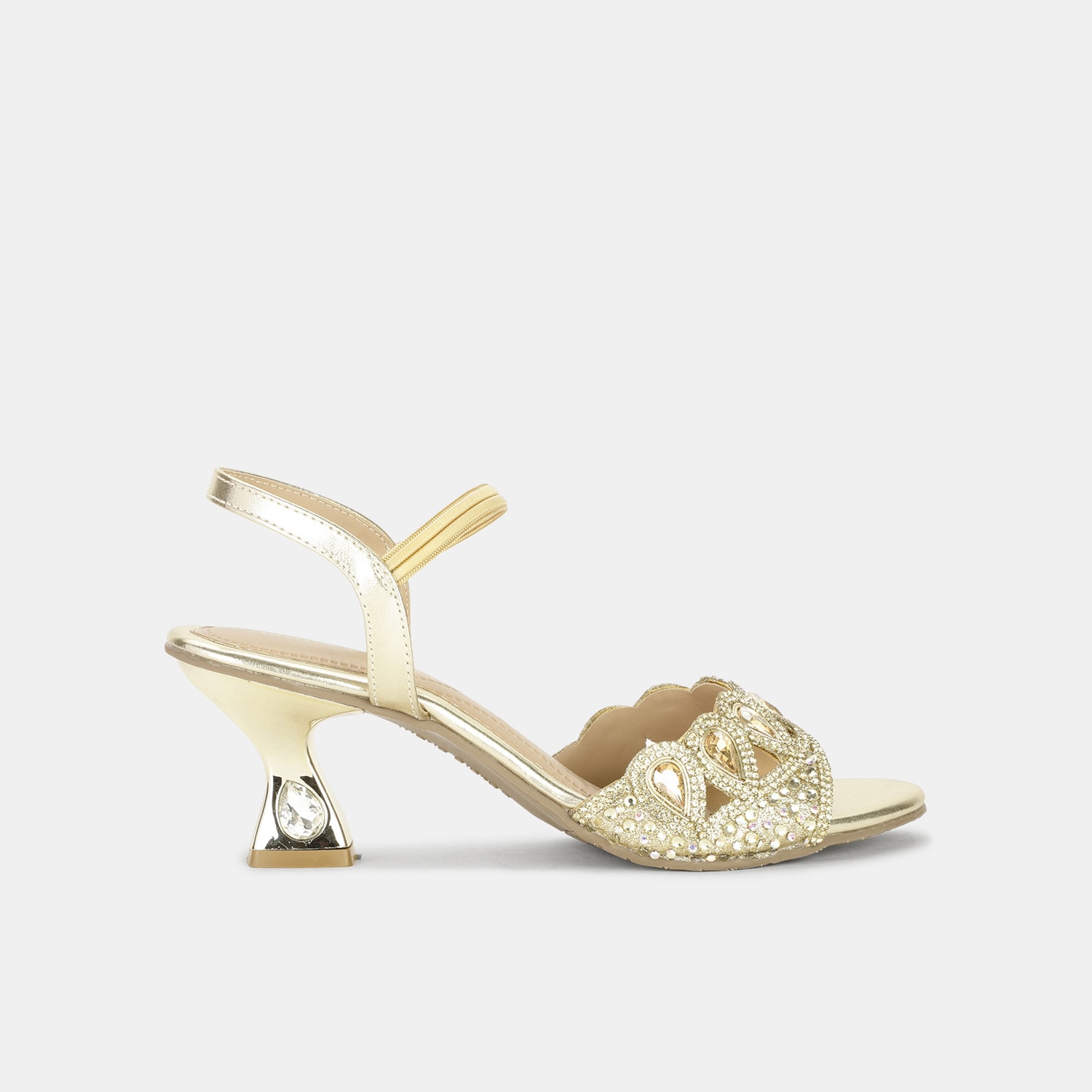 Bata red label gold embellished block heel sandals for women
