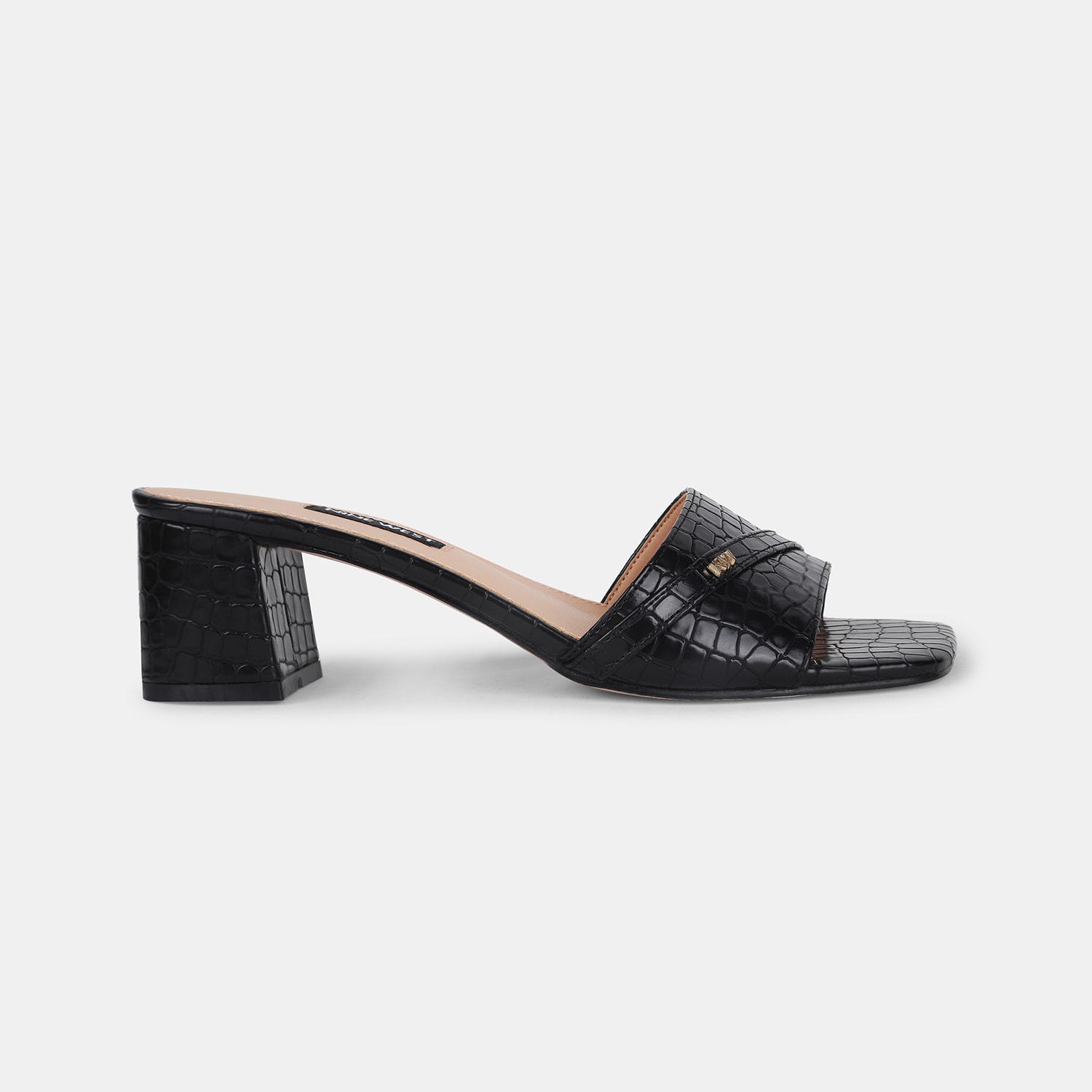 Nine west black open toe mid-heel mules for women
