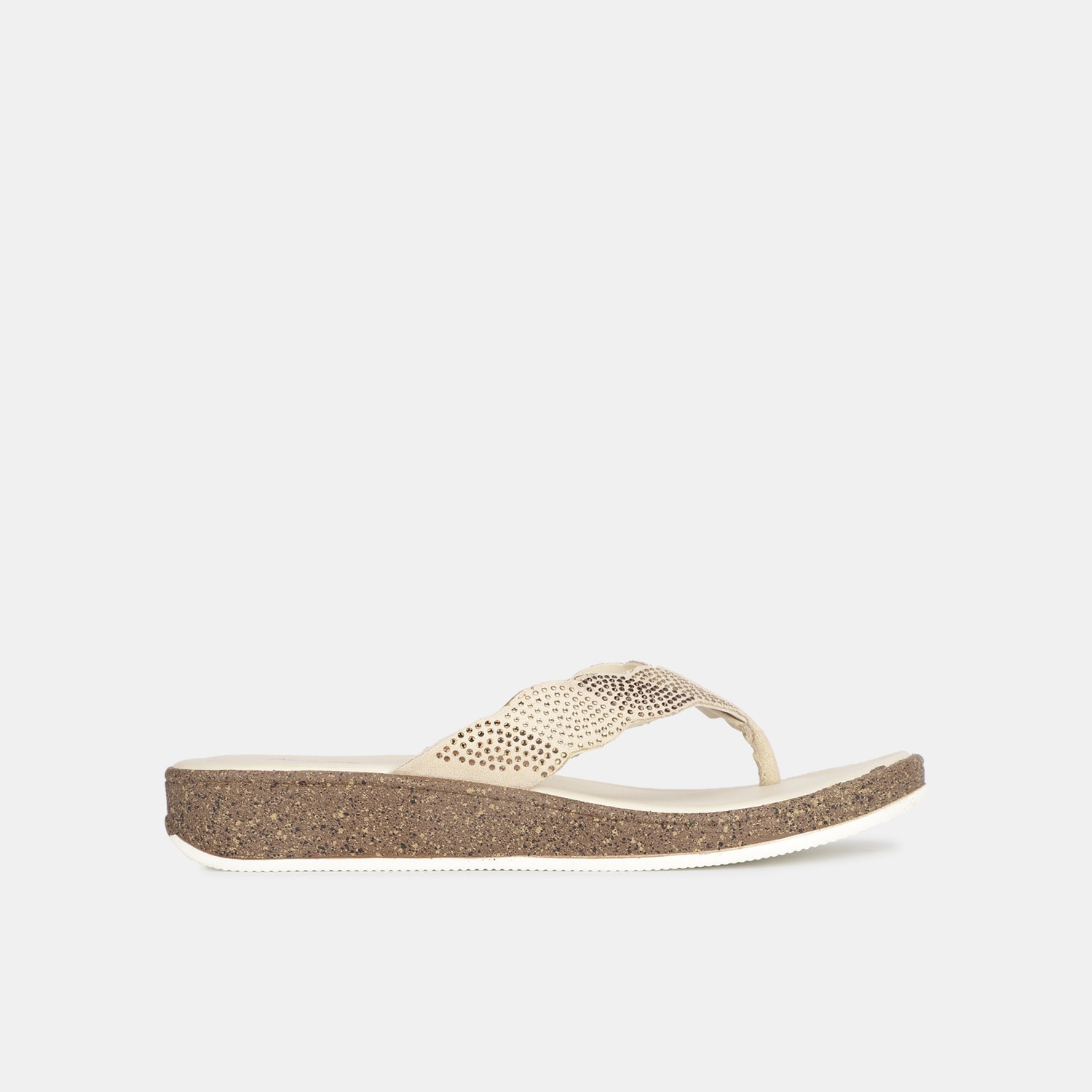 Bata beige embellished casual thong slippers for women