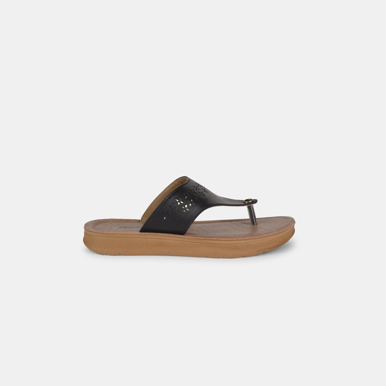 Bata black flat thongs with laser cutwork for women