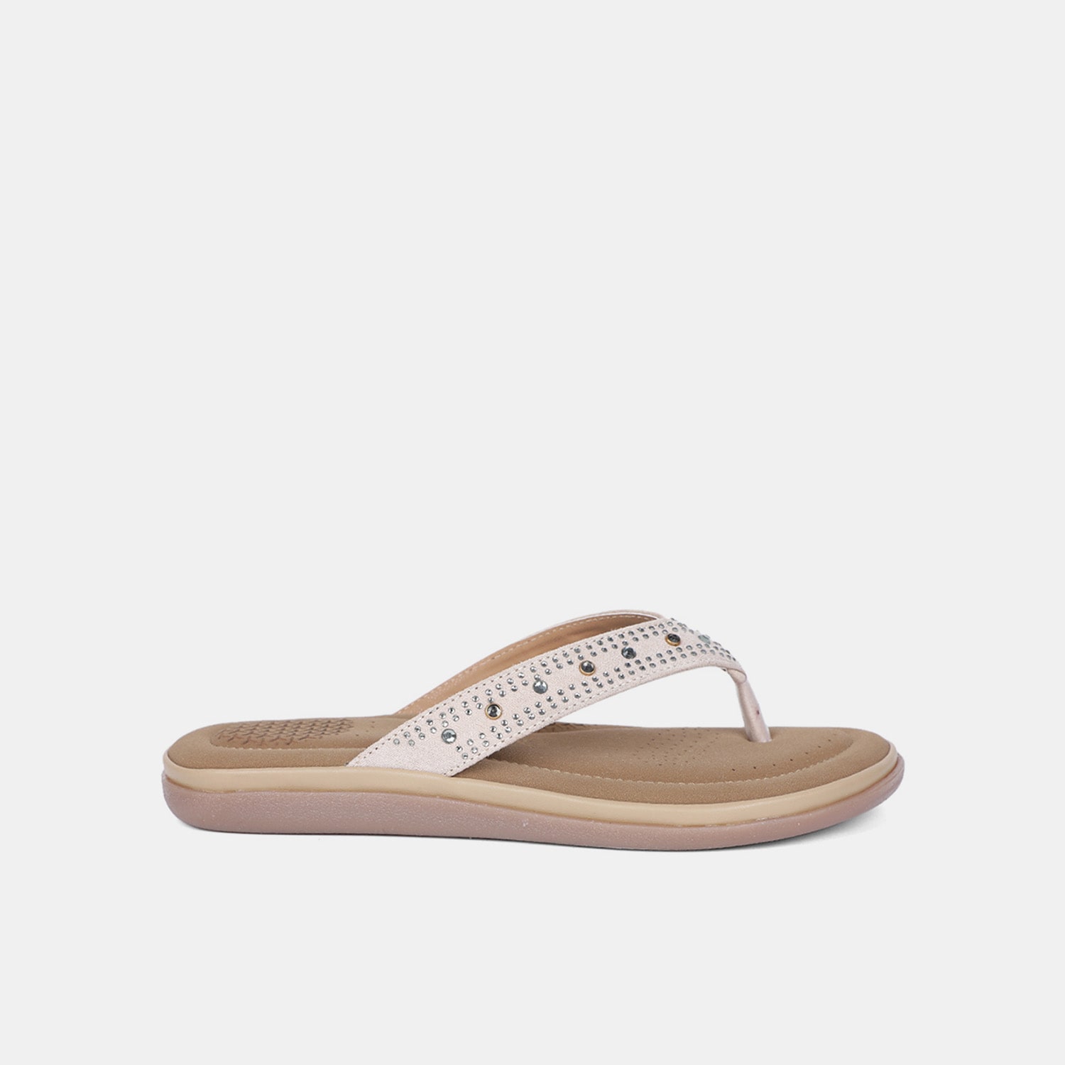 Bata Comfit beige embellished flip flops for women