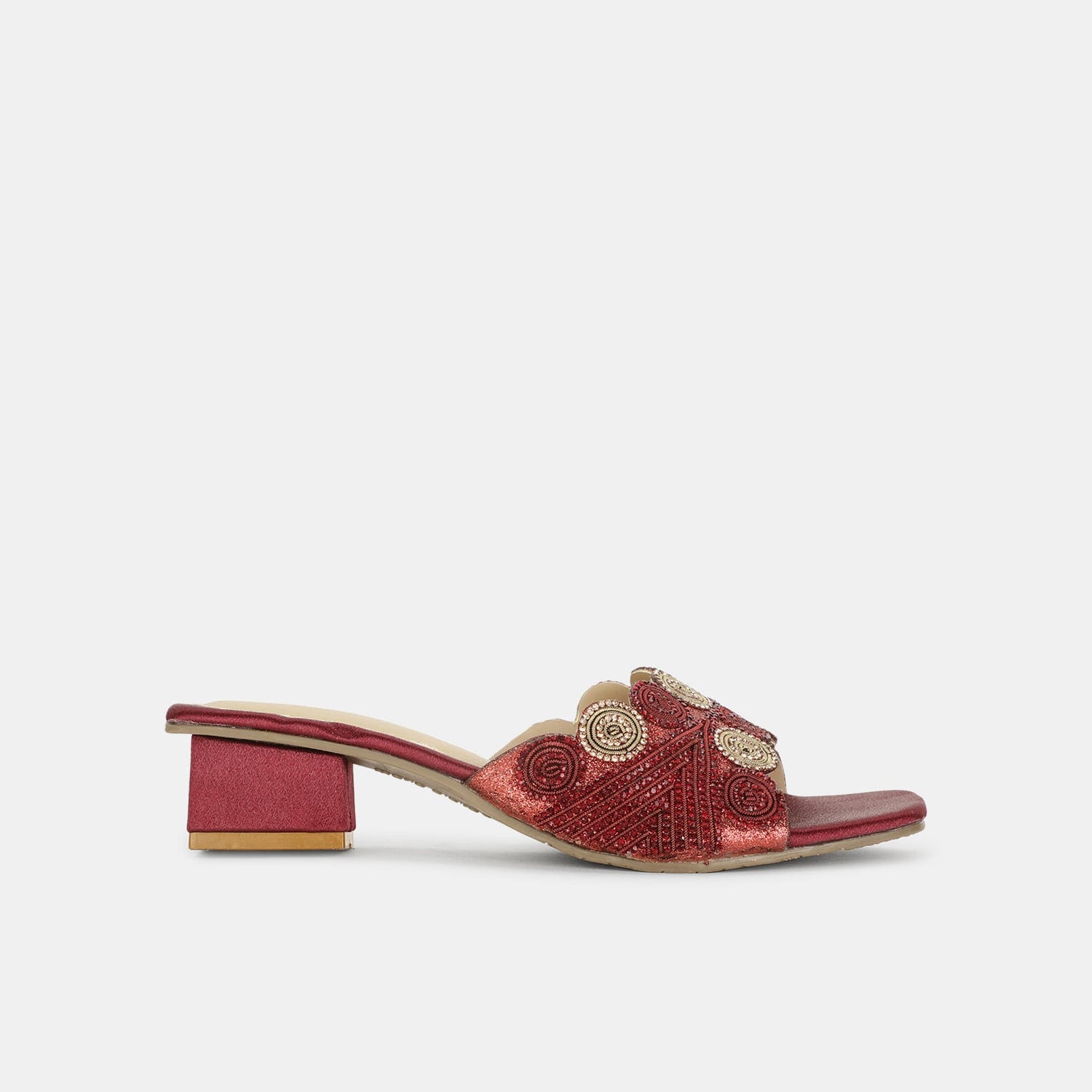 Bata red label maroon embellished block heel mules for women