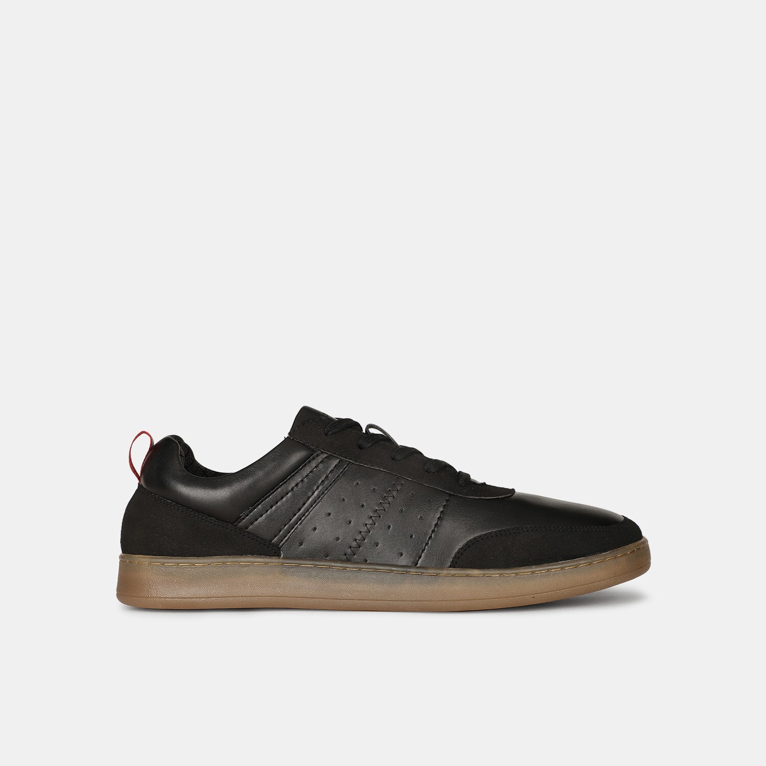 Bata red label black casual lace-up shoes with perforations for men