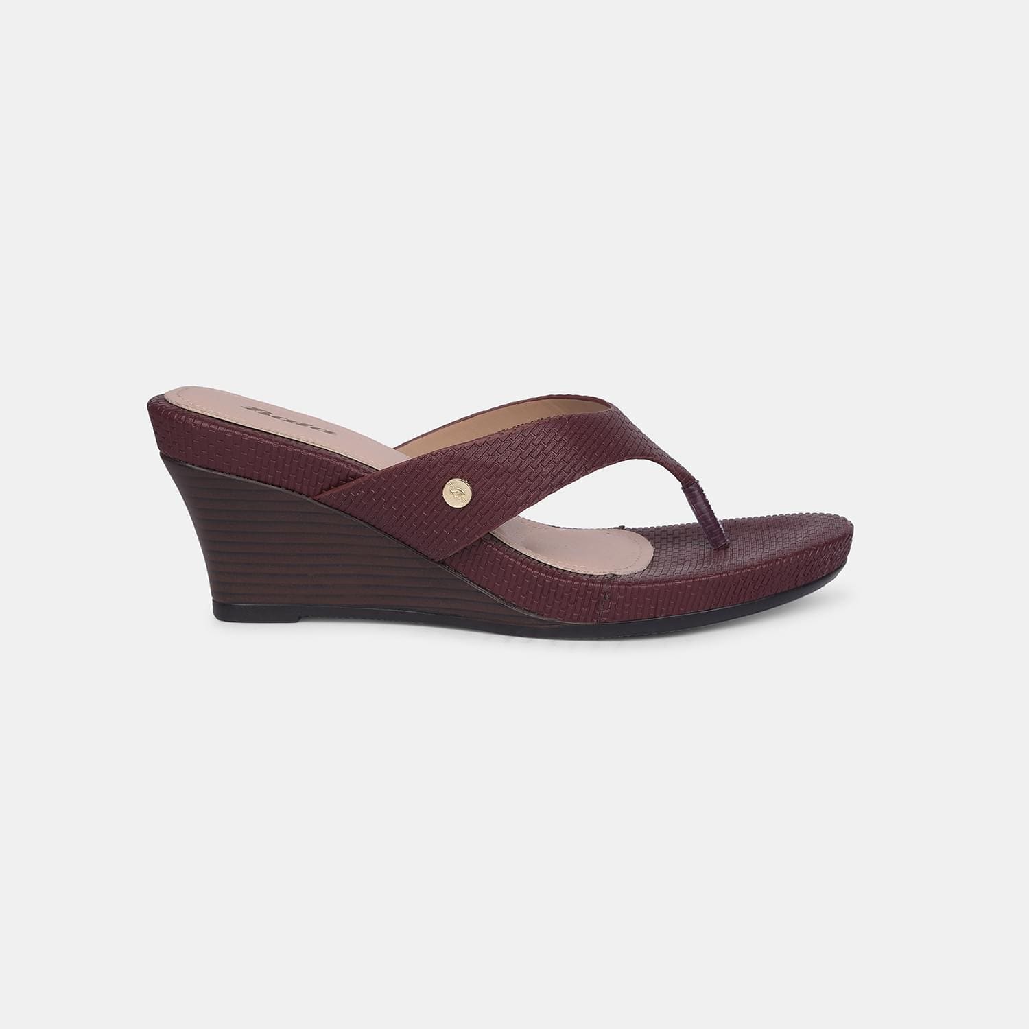 Bata maroon casual wedge heel thong slippers for women