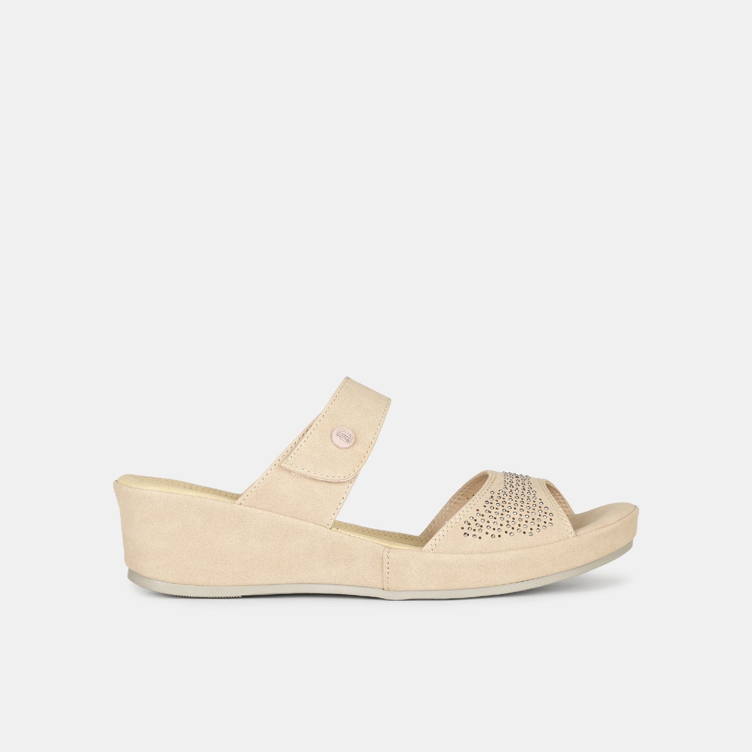 Bata Comfit beige embellished peep toe mules for women