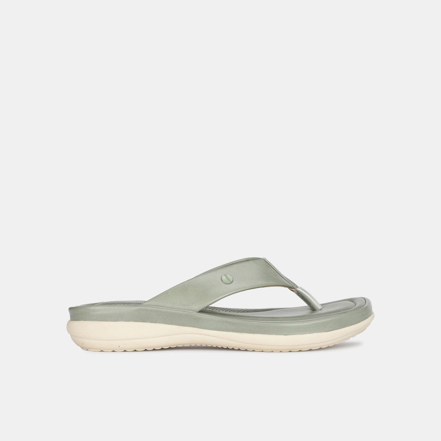 Bata comfit green open toe flat thongs with cushioned footbed for women