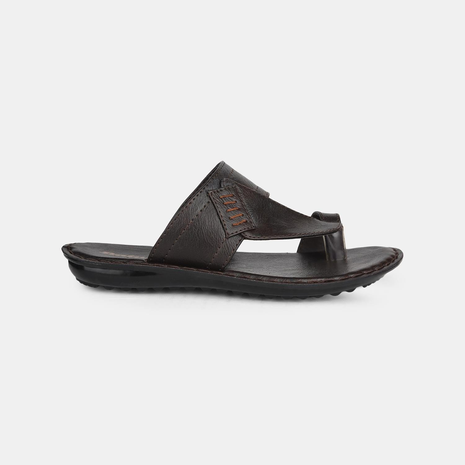 Bata brown casual toe ring slippers for men