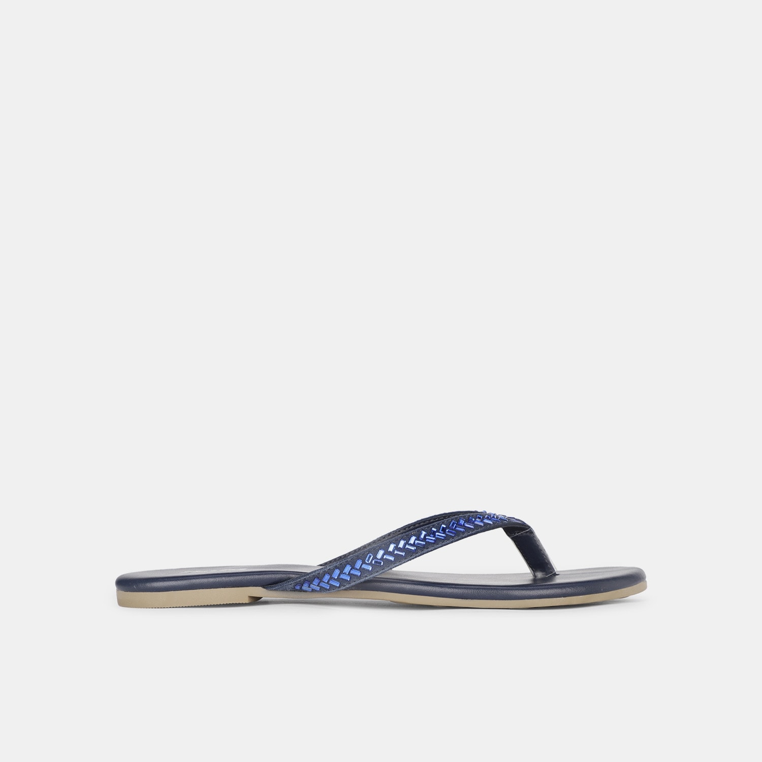 Bata navy embellished flat thong slippers for women