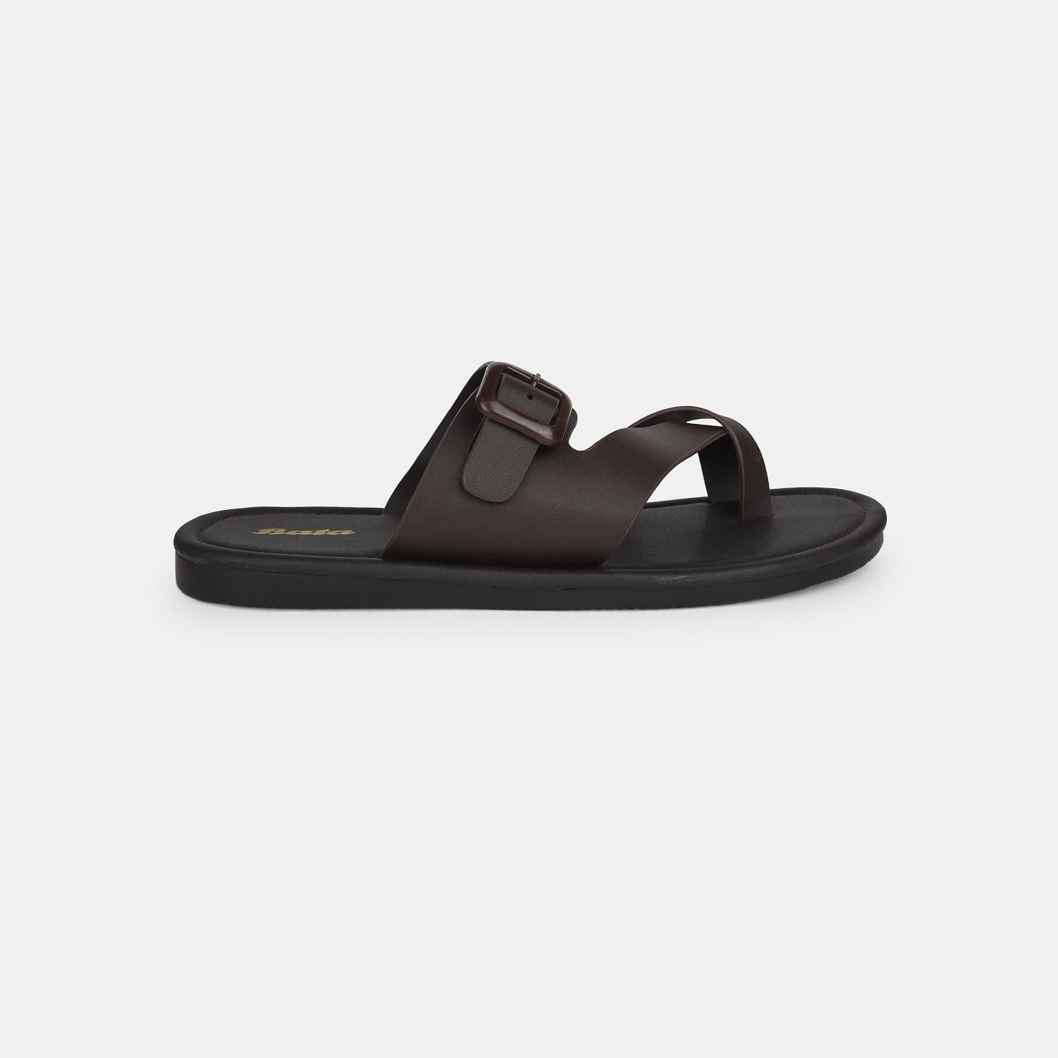 Bata dark brown toe ring slippers for men