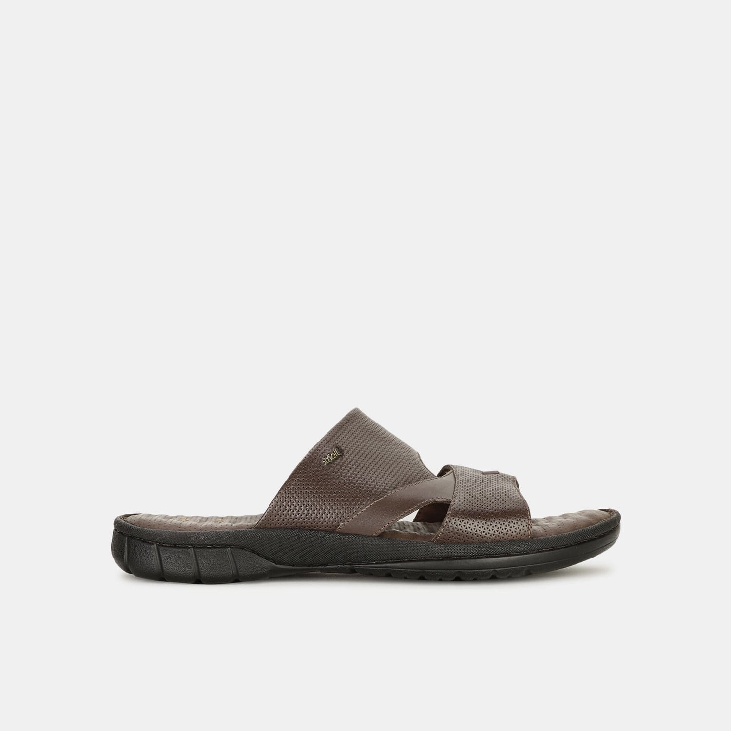 Scholl dark brown leather casual mule slippers for men