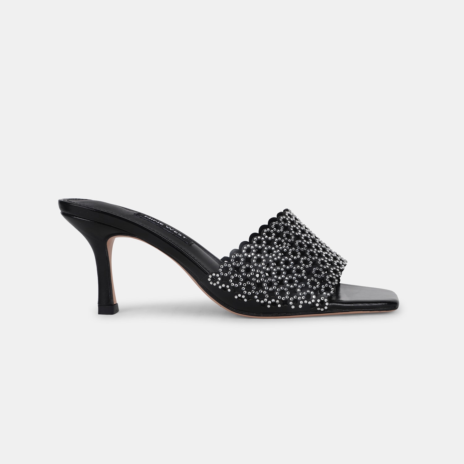 Nine west black embellished mid-heel mules for women