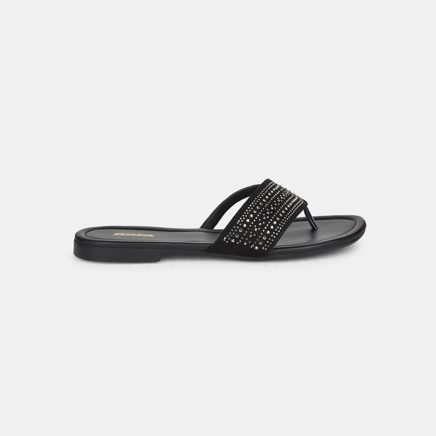 Bata Black Flat Thongs for Women