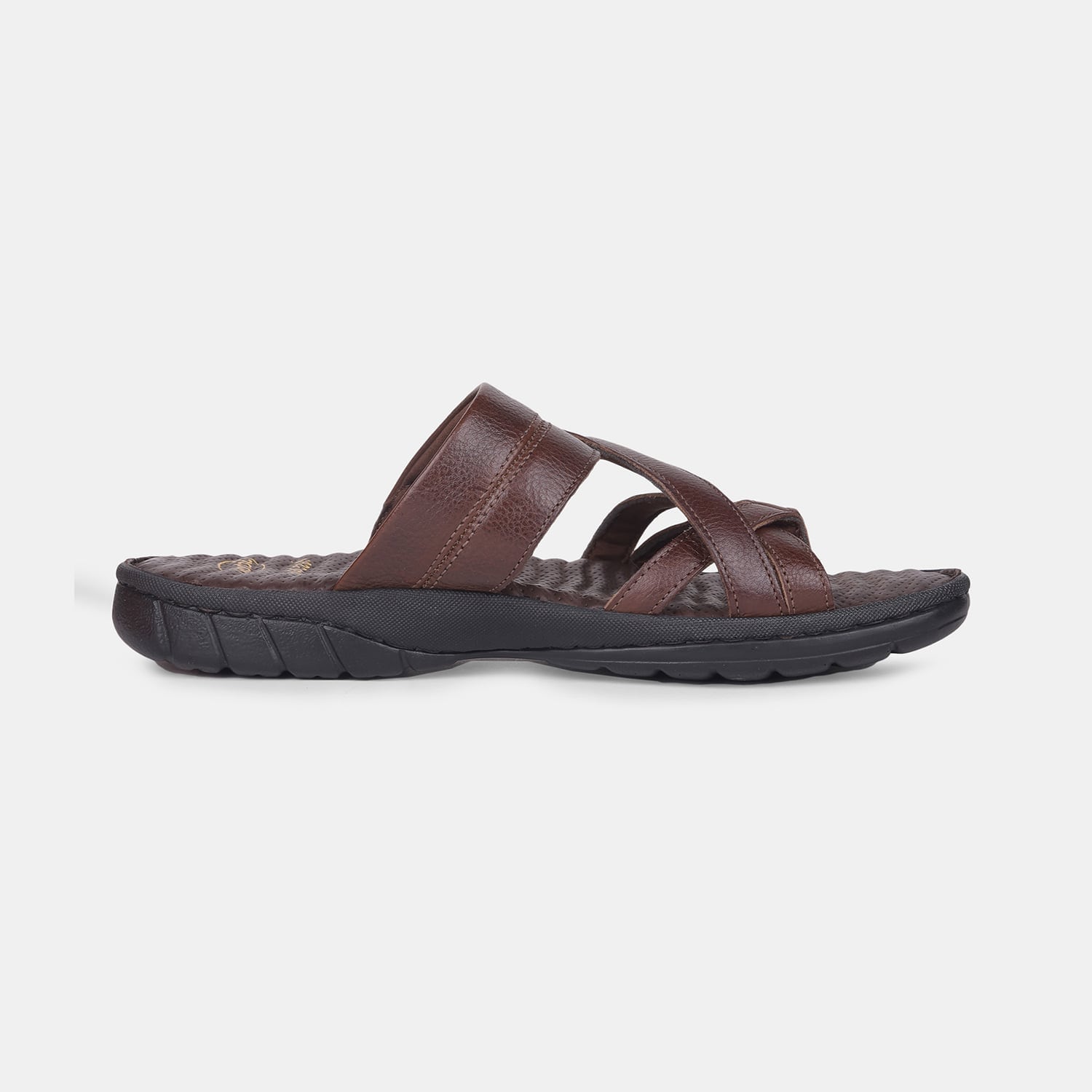 Scholl brown leather casual toe ring slippers for men