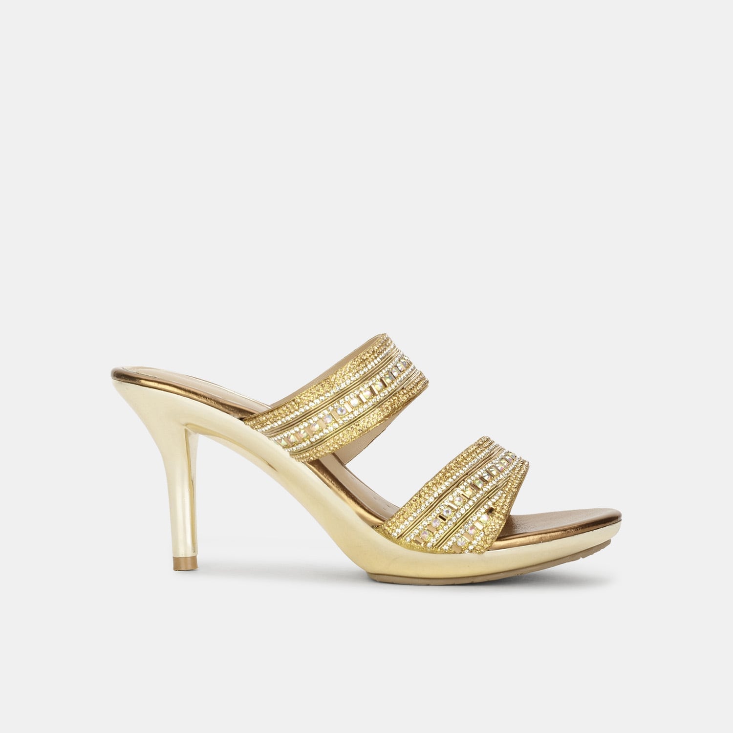 Bata red label gold embellished open toe high-heel mules for women