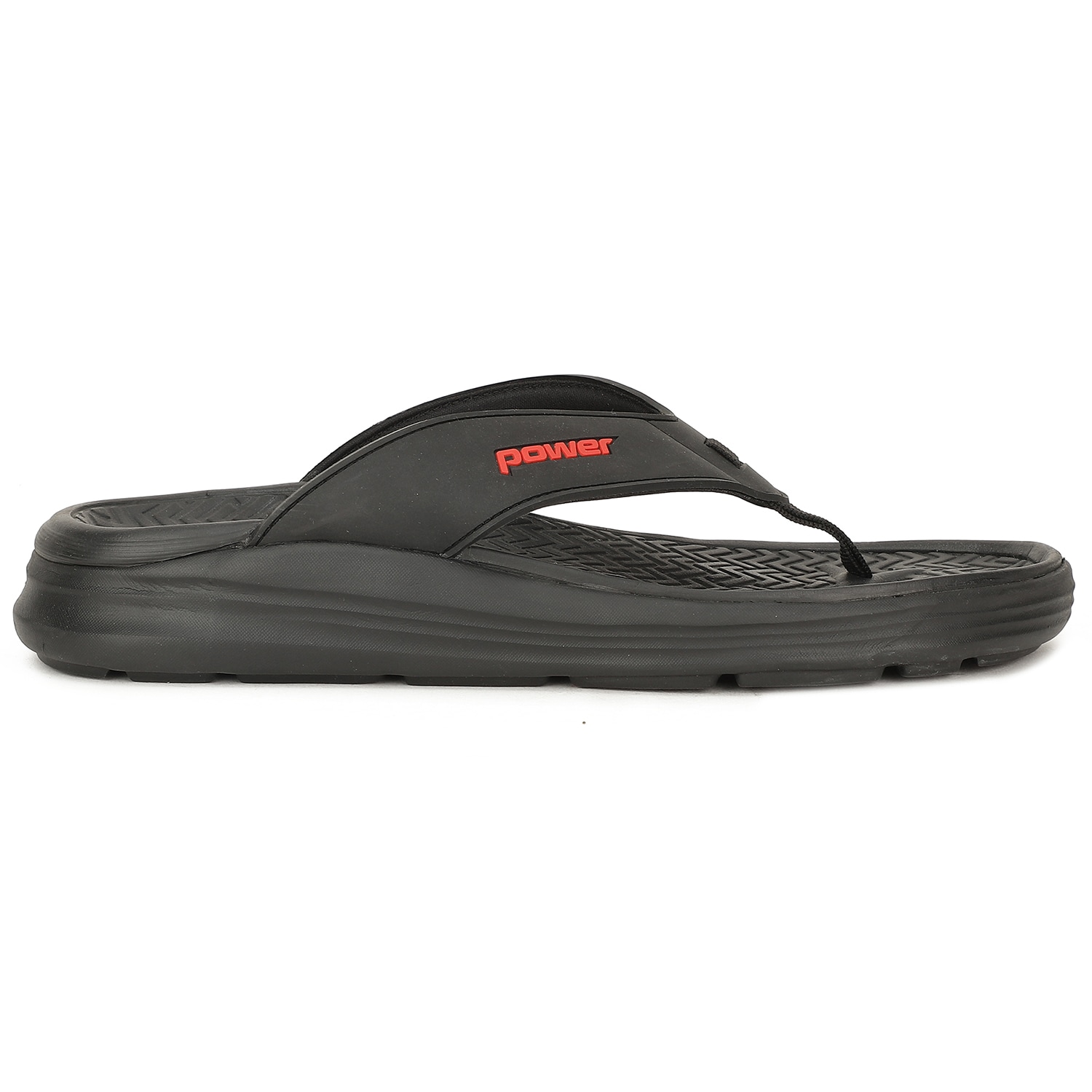 Power black flip flop thongs for men