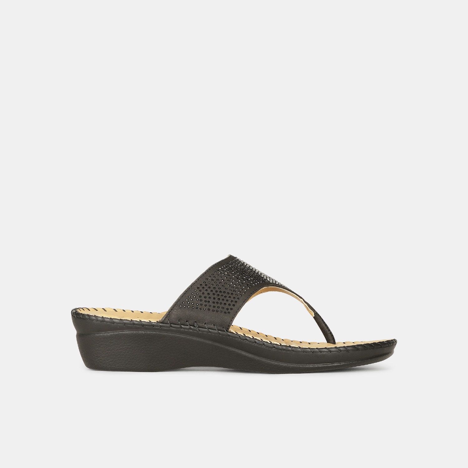 Scholl black leather casual thong slippers for women