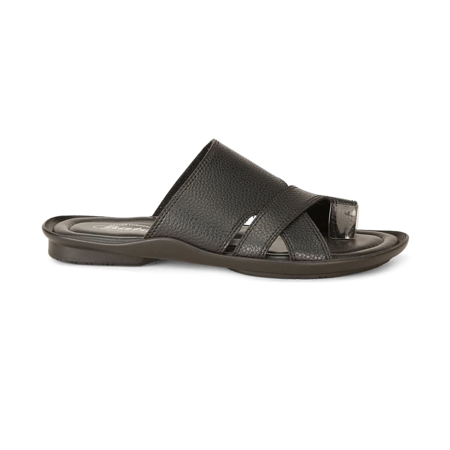 Bata black textured toe ring casual slippers for men