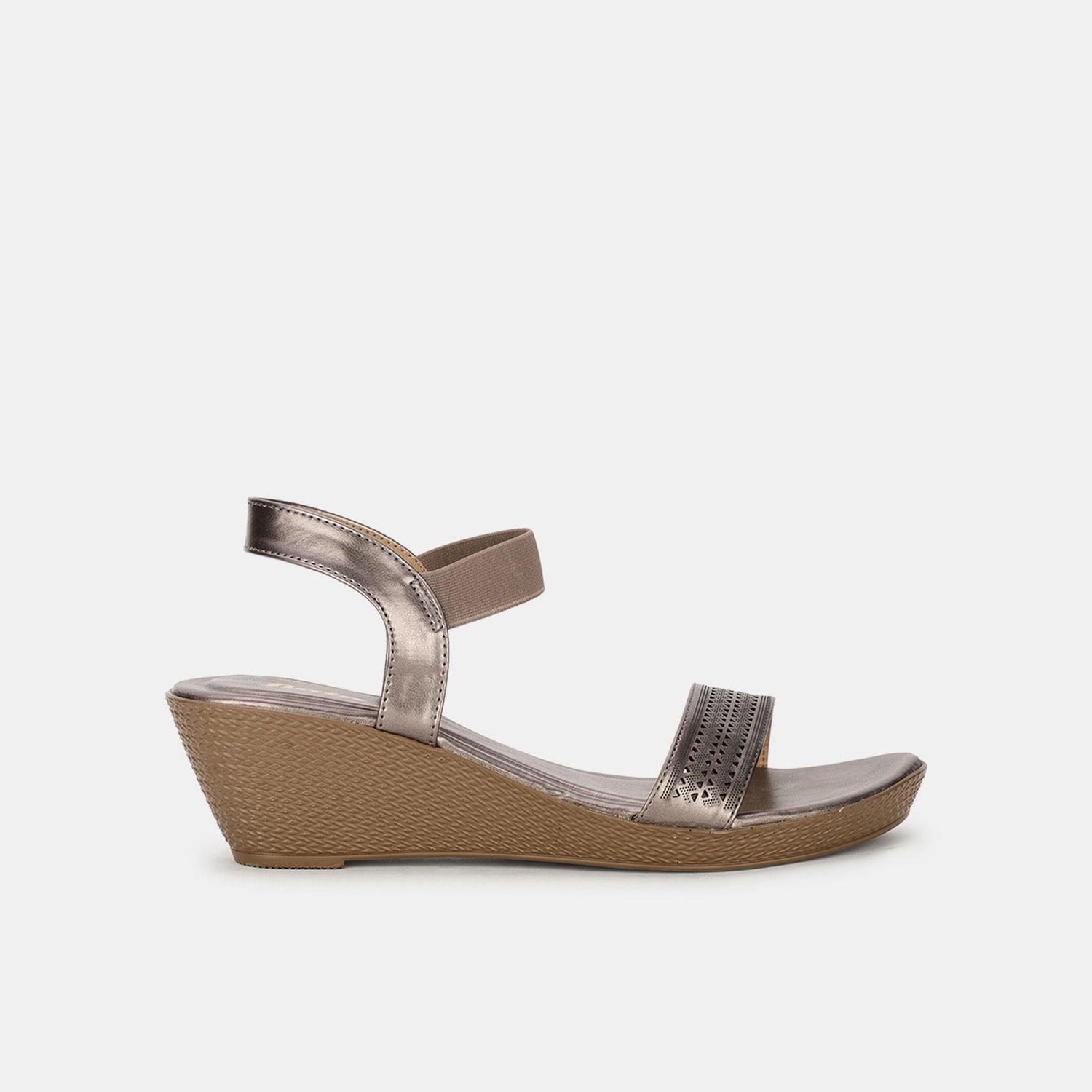 Bata gunmetal mid-heel wedge sandals for women