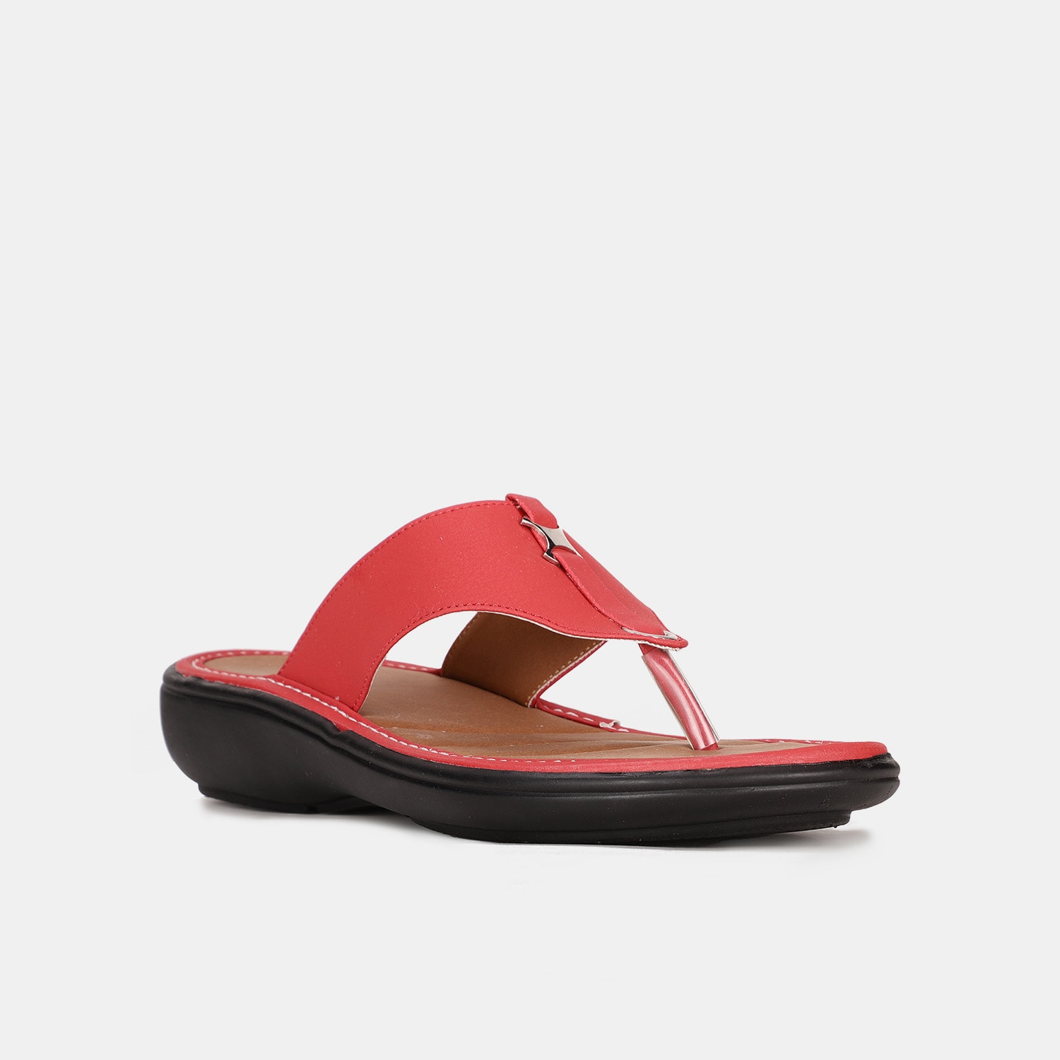 Bata red open toe thongs with cushioned footbed for women