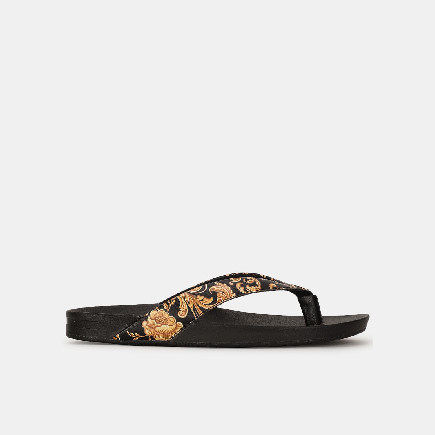 Bata sunshine black printed flip flop thongs for women