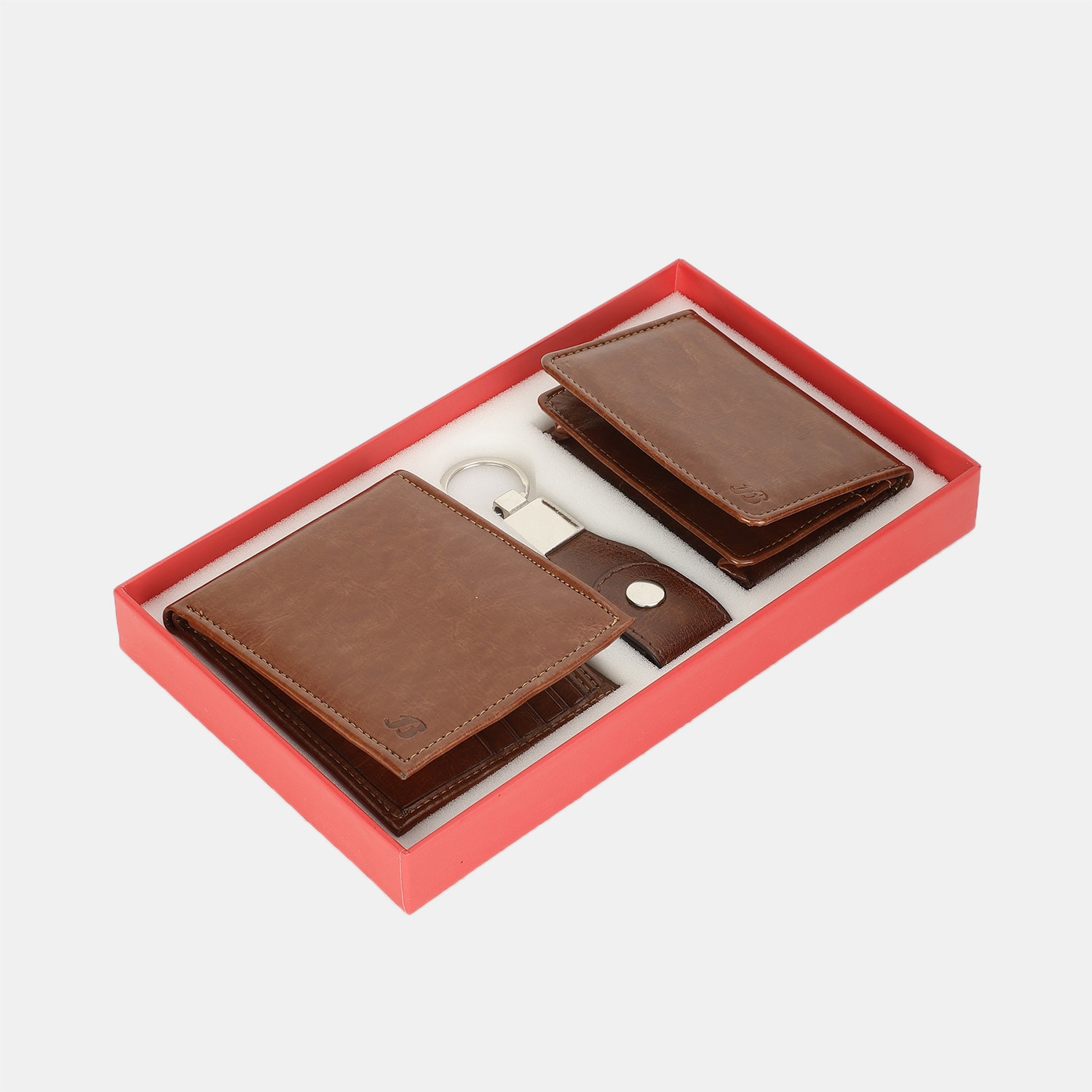 Bata tan textured leather wallet gift set for men