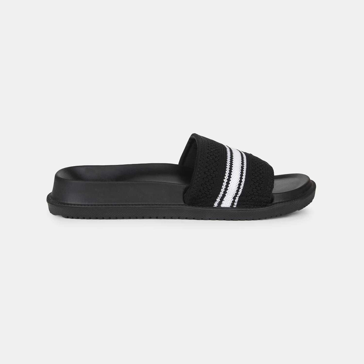 Bata black textile casual slider mules for men