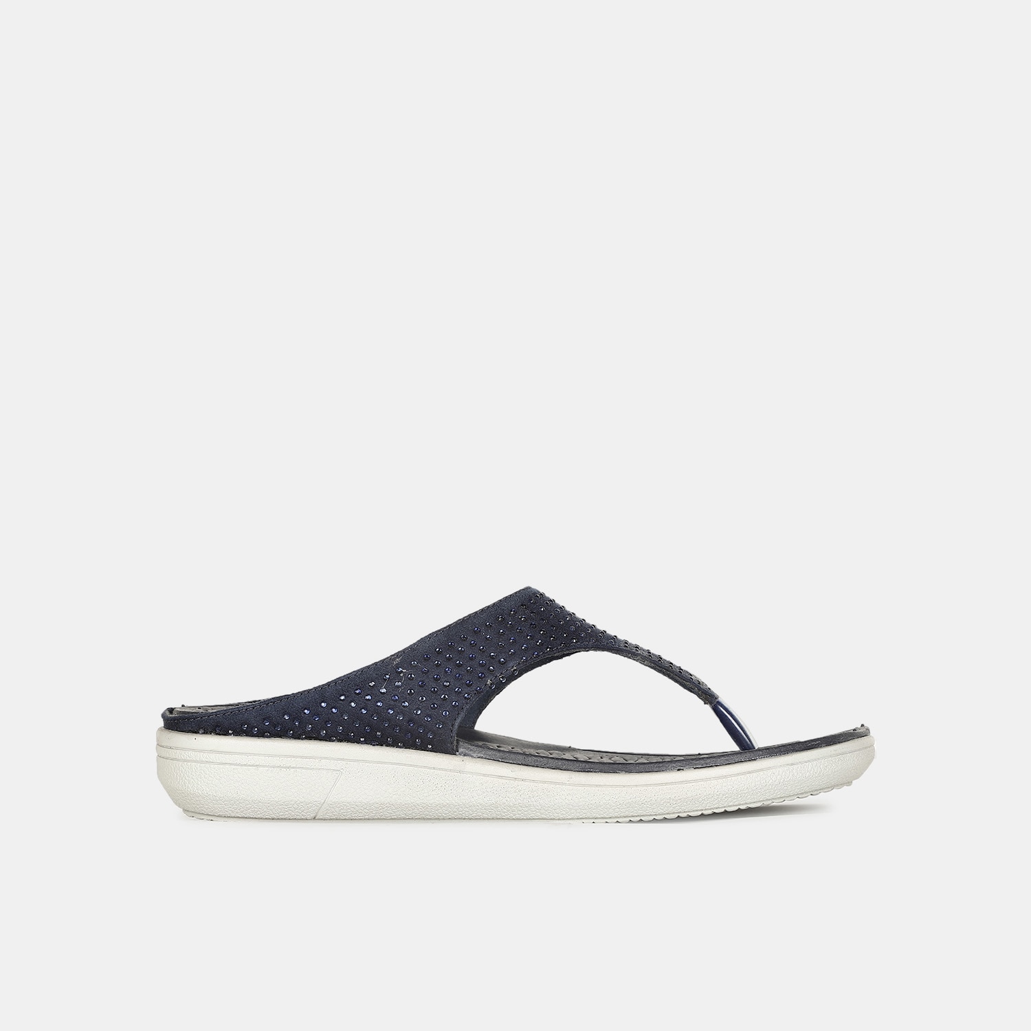Bata Comfit navy embellished casual thong slippers for women