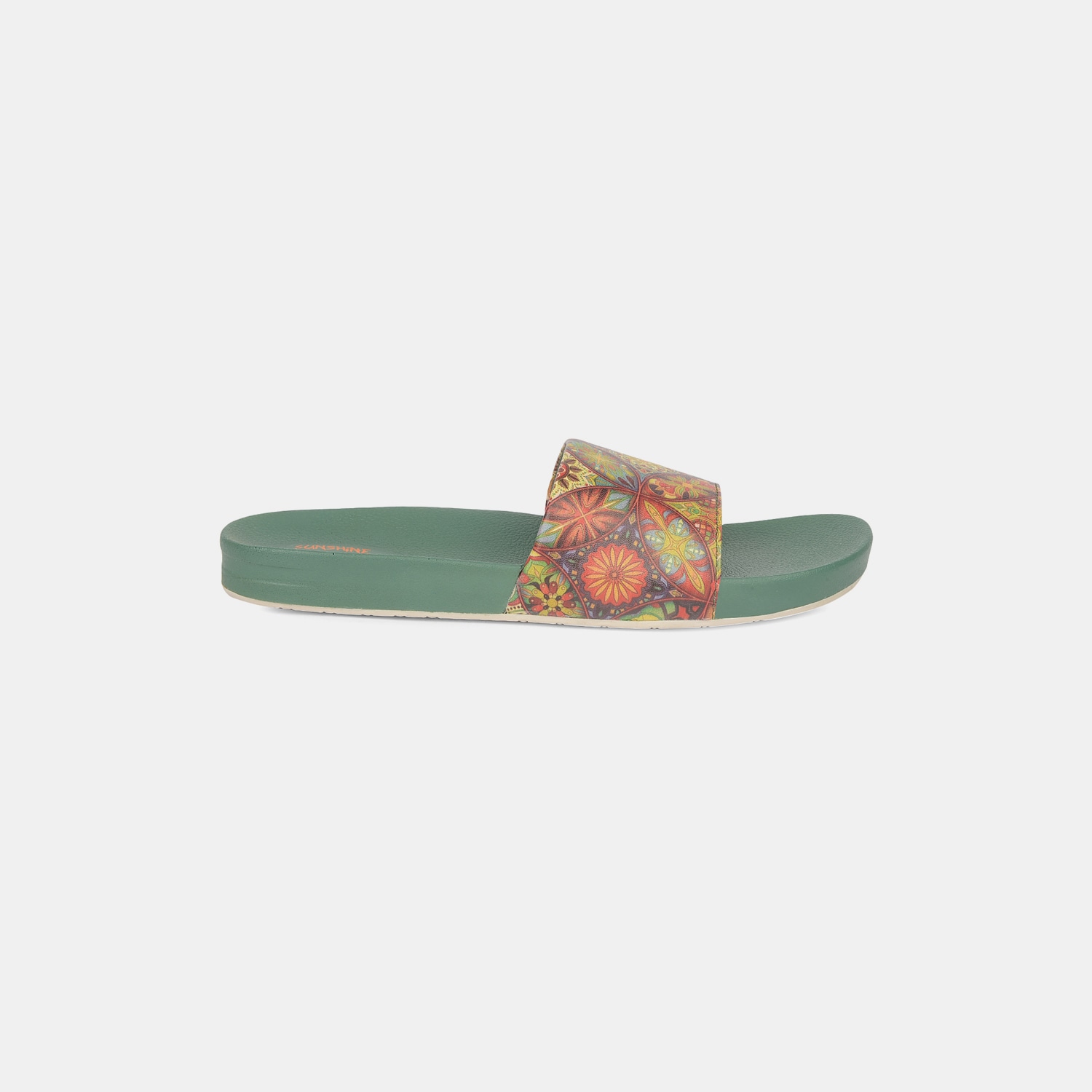 Bata sunshine olive printed slider mules for women