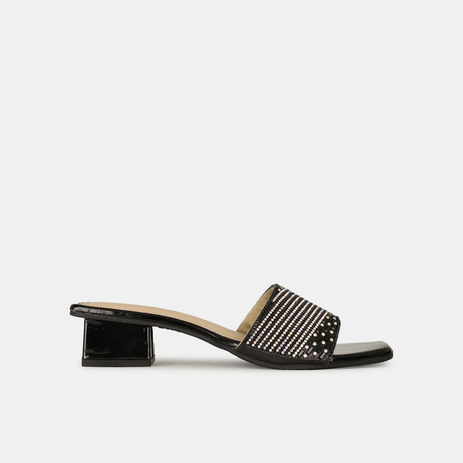 Marie claire black embellished open toe mules for women