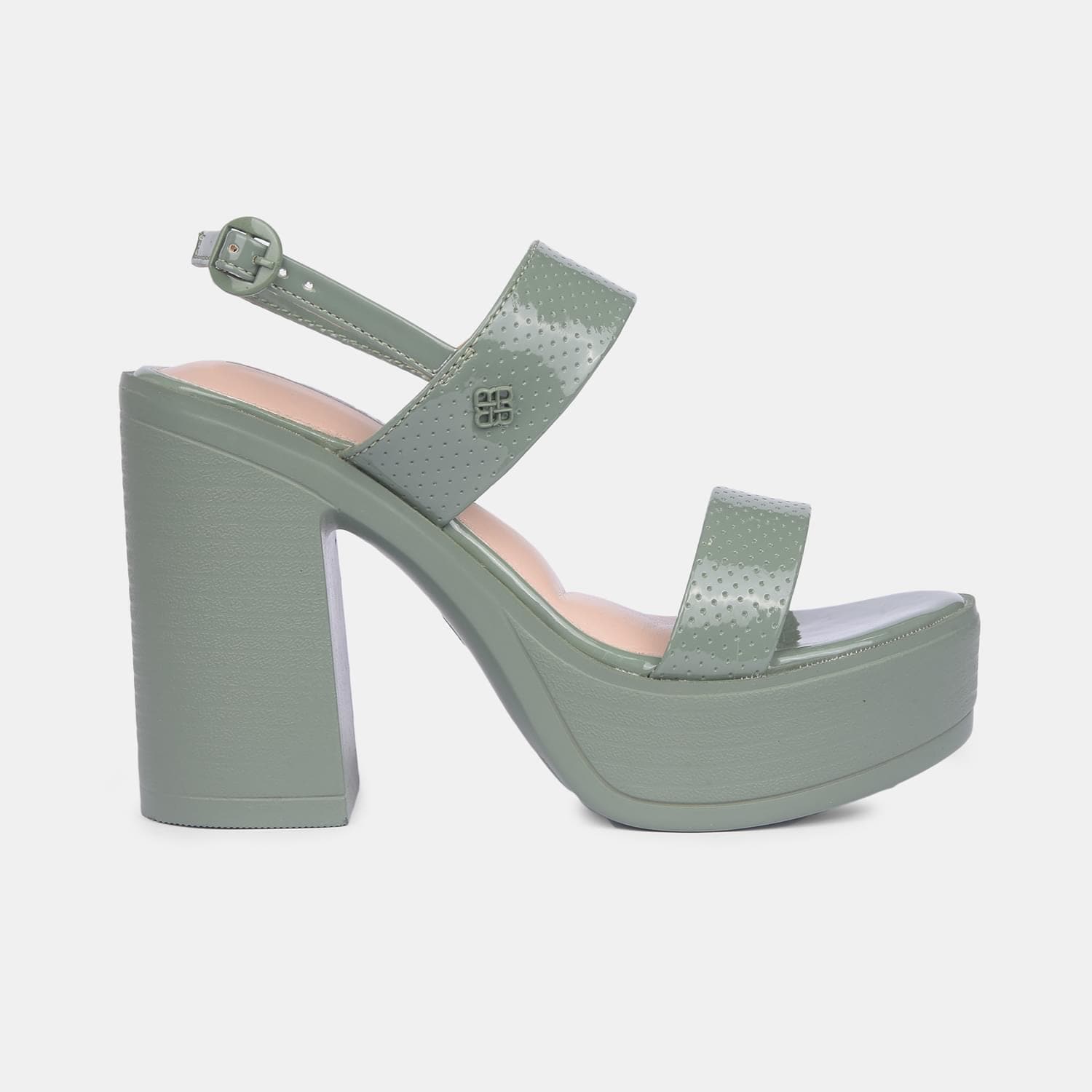 Bata red label green textured block heel sandals for women