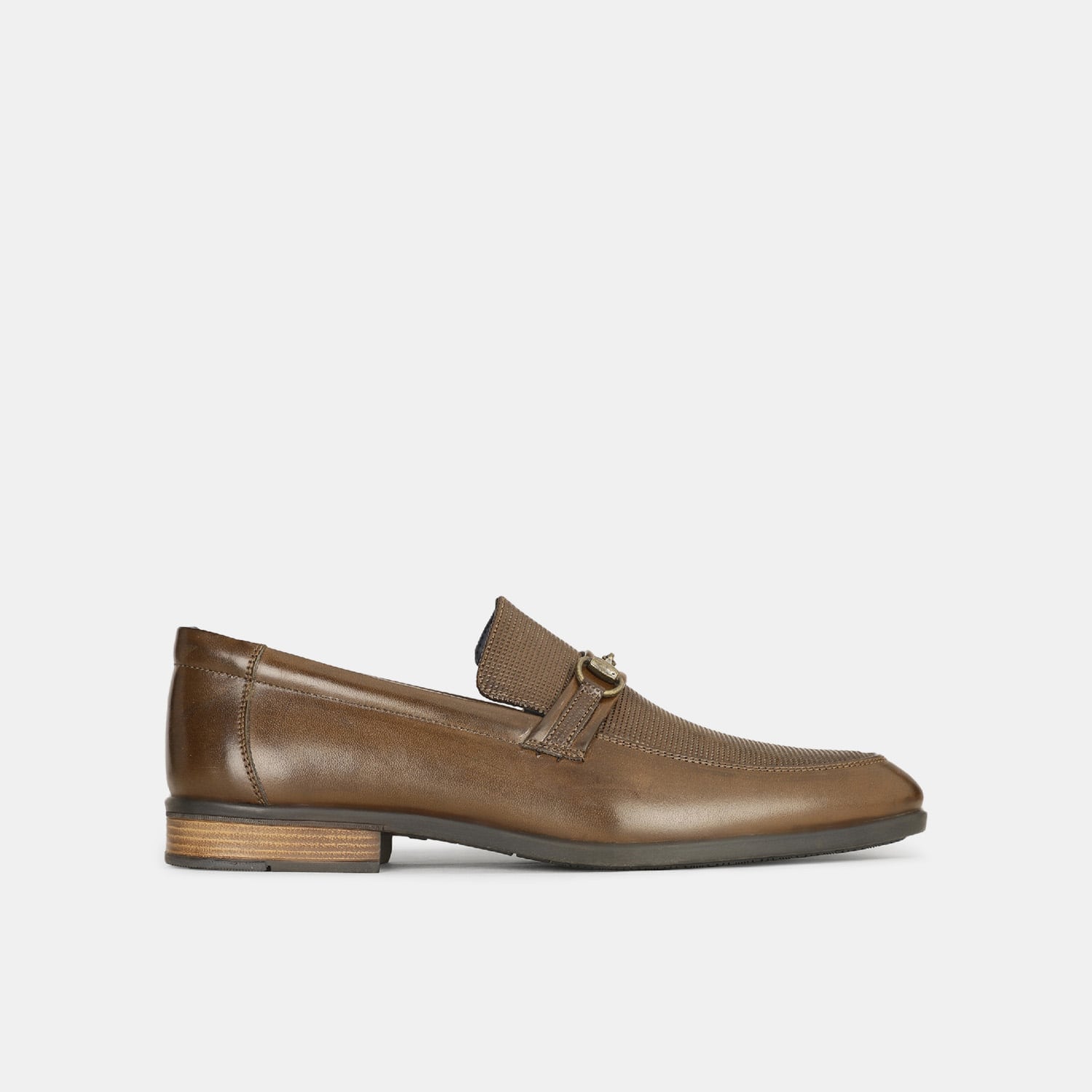 Bata dark brown textured formal loafer shoes for men