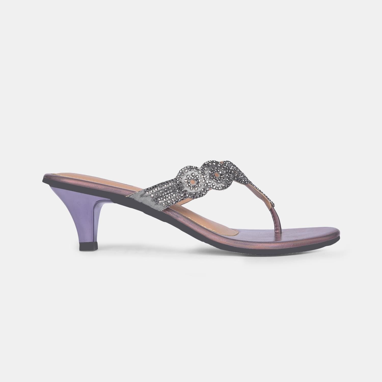 Bata red label gunmetal embellished mid-heel thongs for women