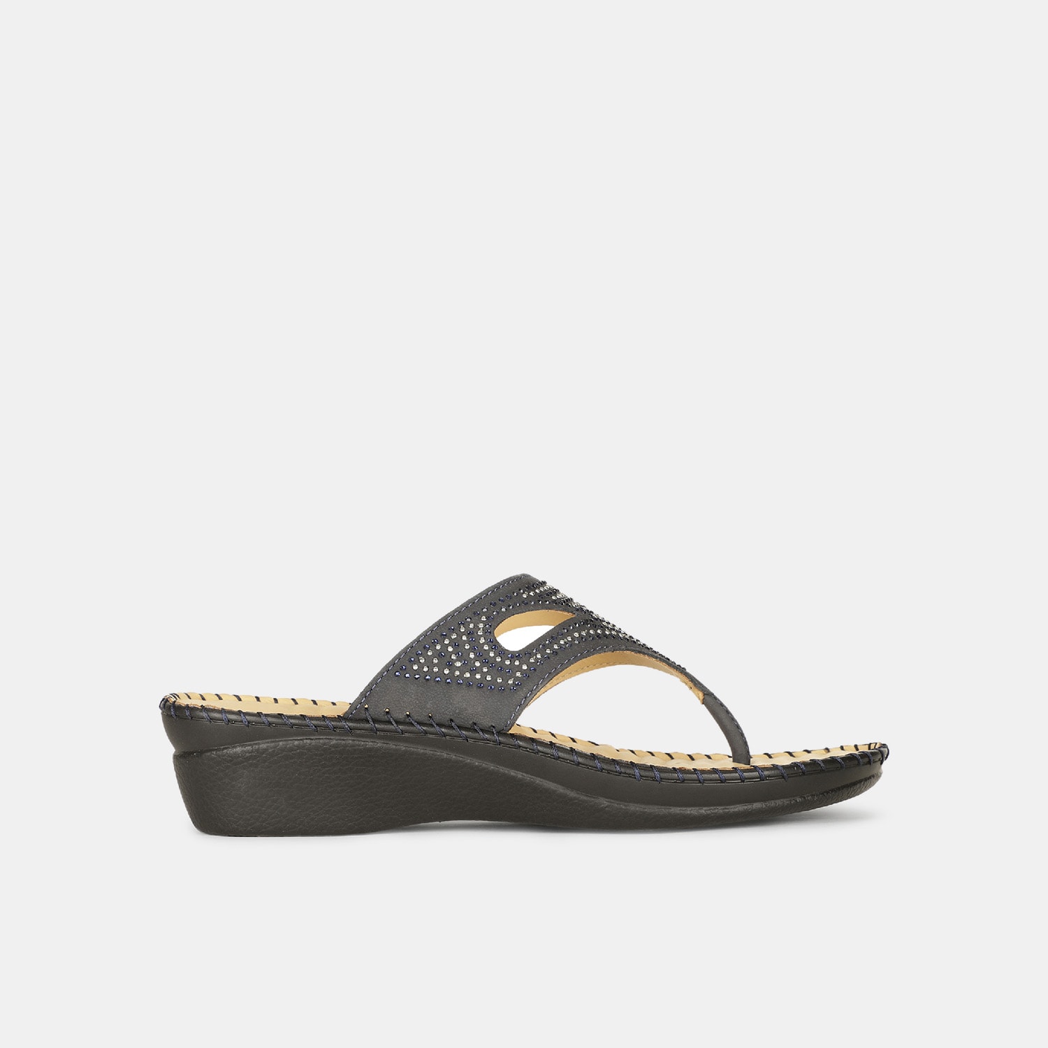 Scholl blue leather casual thong slippers for women