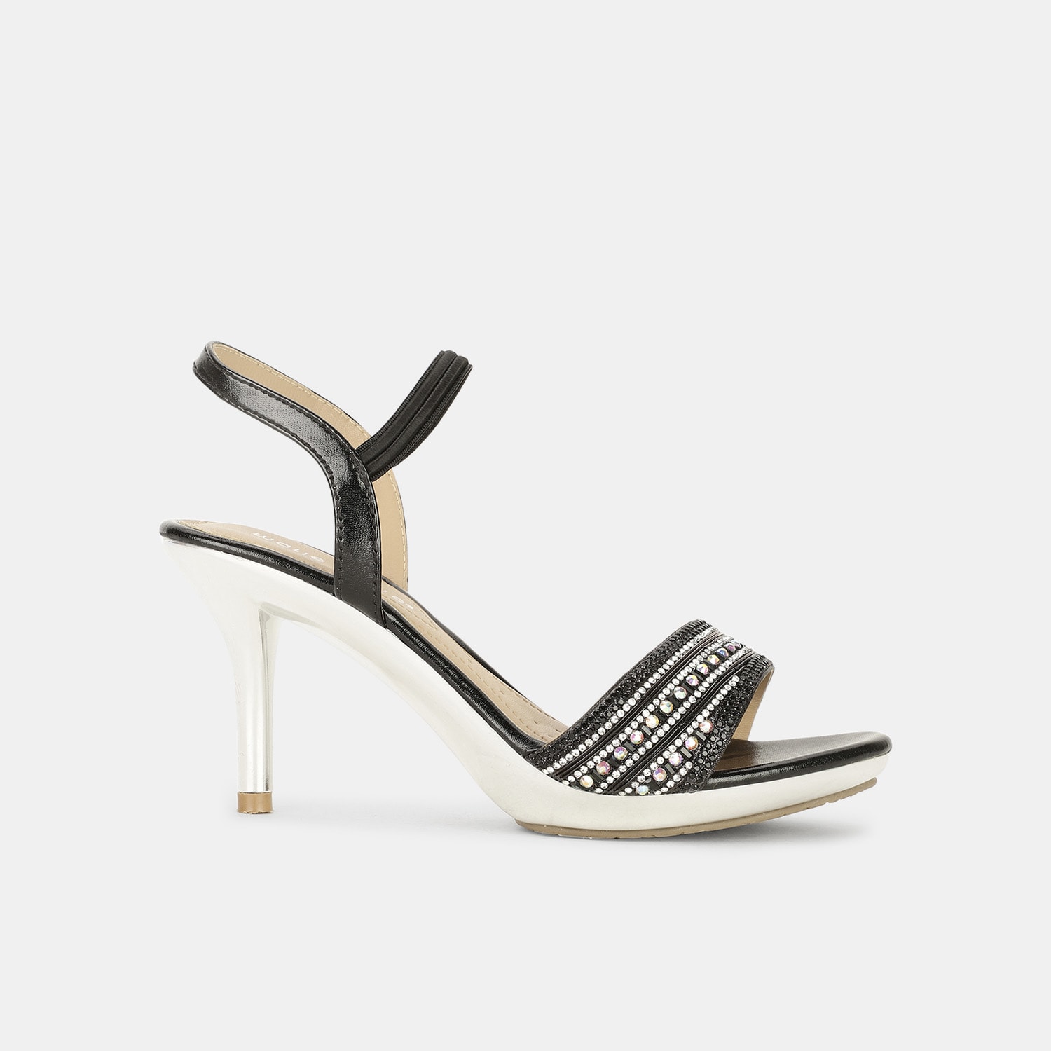 Bata red label black embellished mid-heel sandals for women