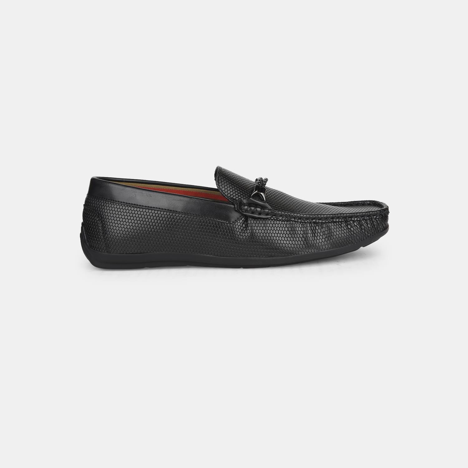 Bata red label black textured casual loafers for men