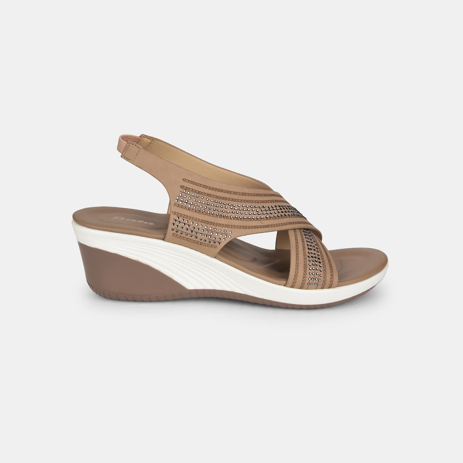 Bata beige wedge heel sandals for women