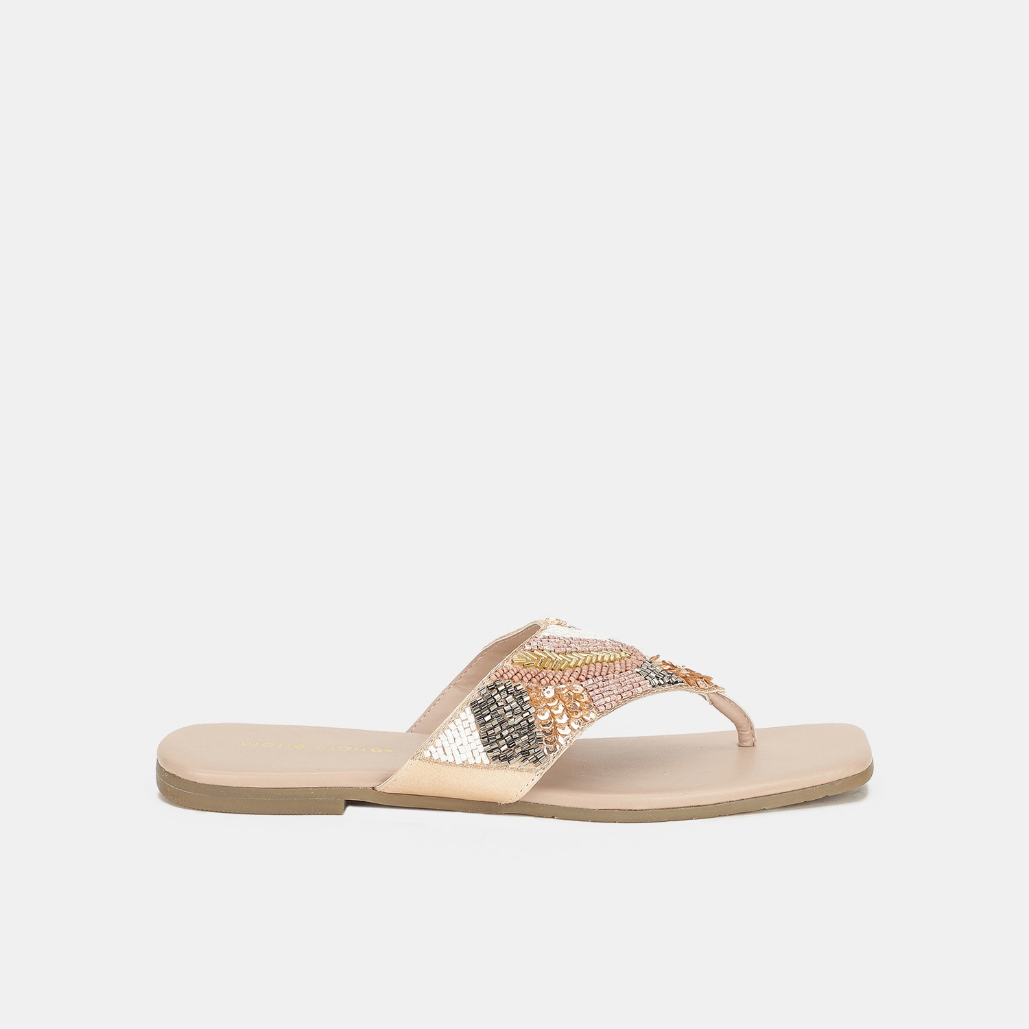 Marie claire beige embellished thong slippers for women