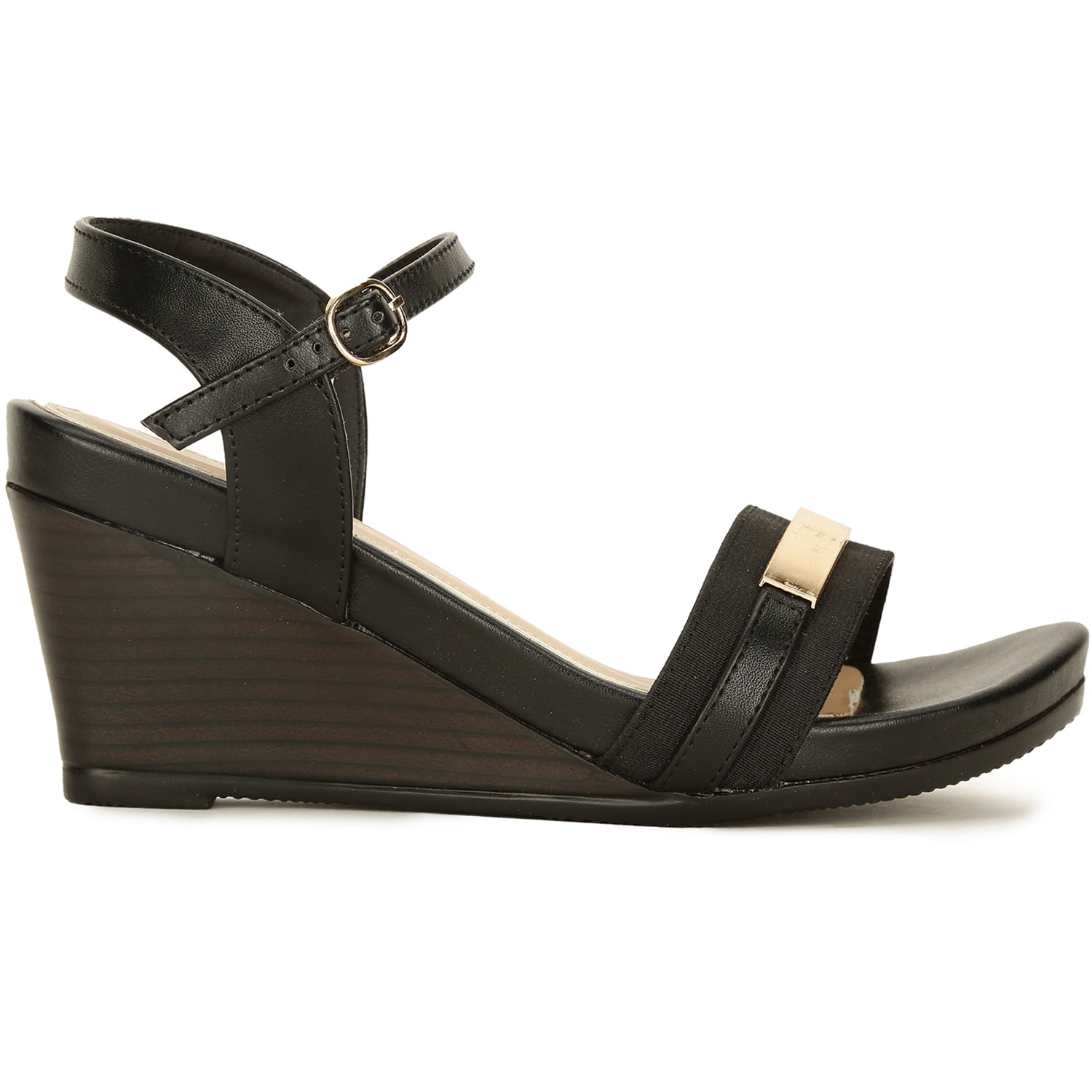 Bata black wedge heel sandals for women