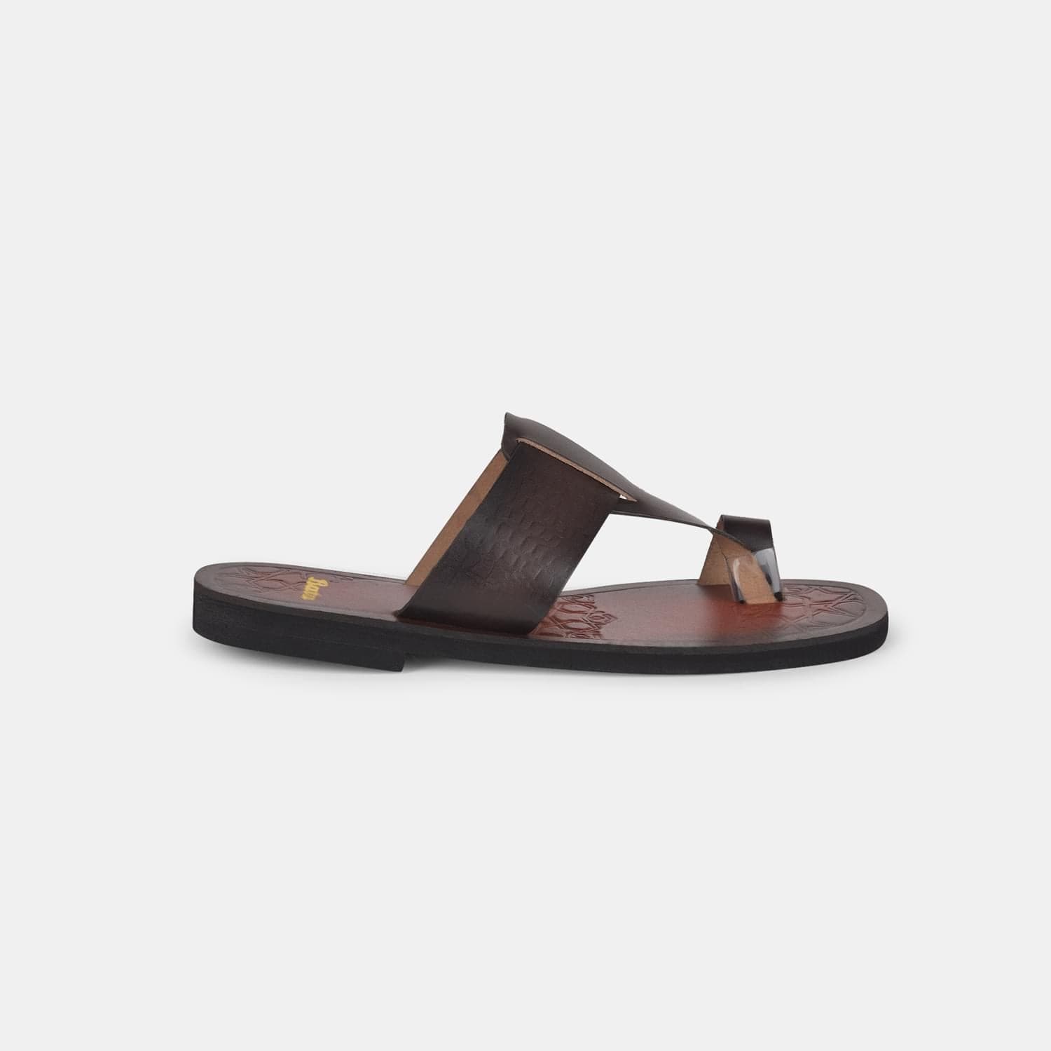 Bata brown leather casual toe ring slippers for men