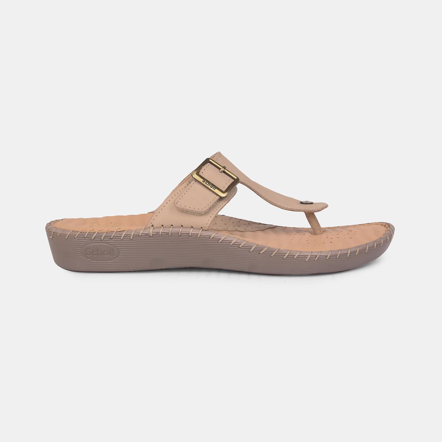 Scholl beige leather thong slippers for women