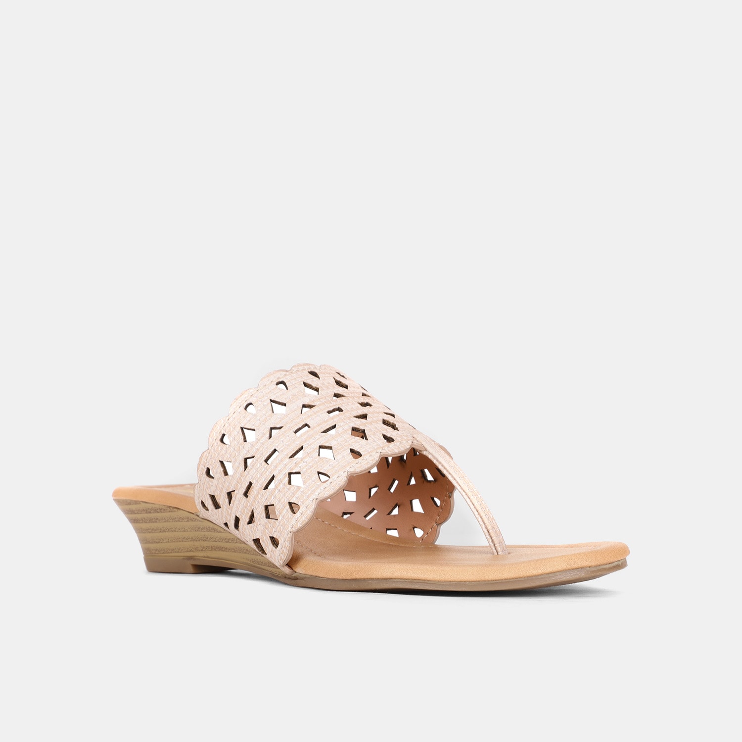 Bata beige mid-heel wedge thong slippers for women