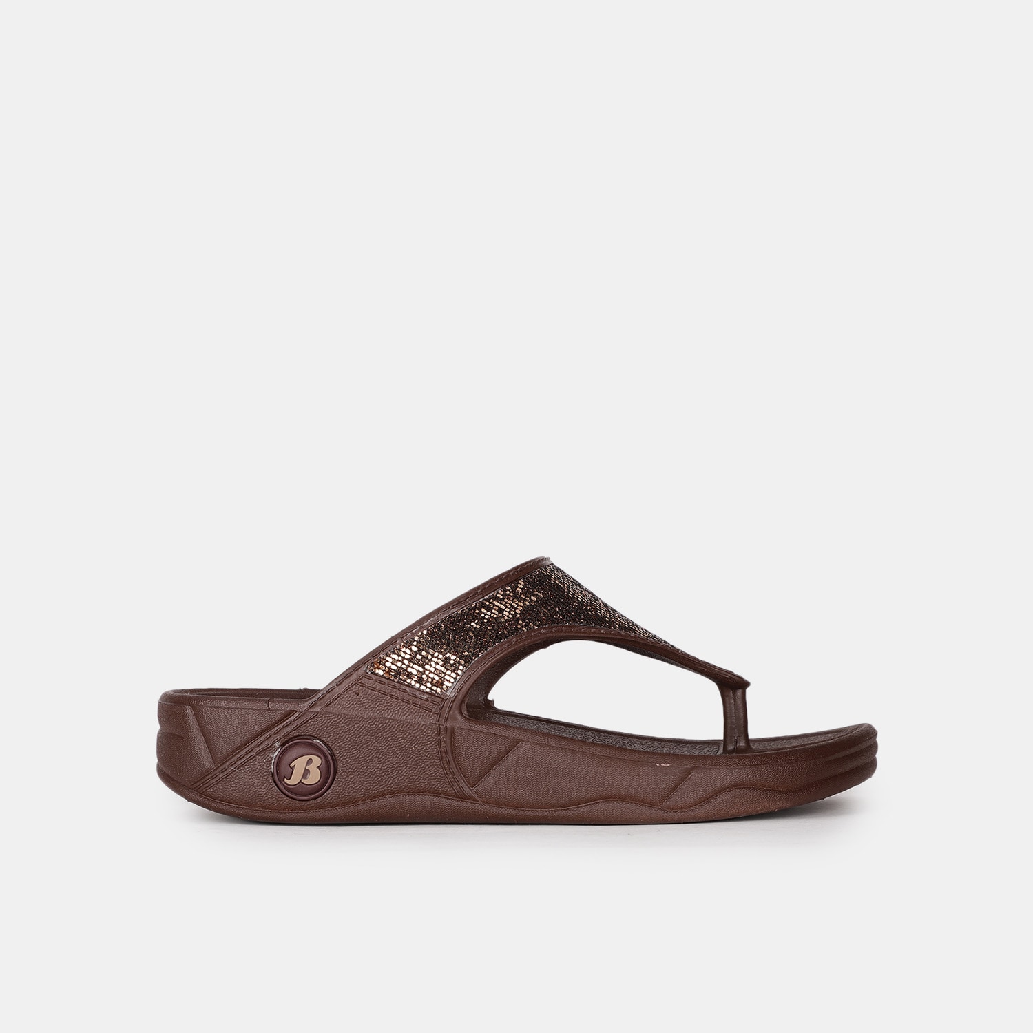 Bata Dark Brown Embellished Casual Flip Flops For Women