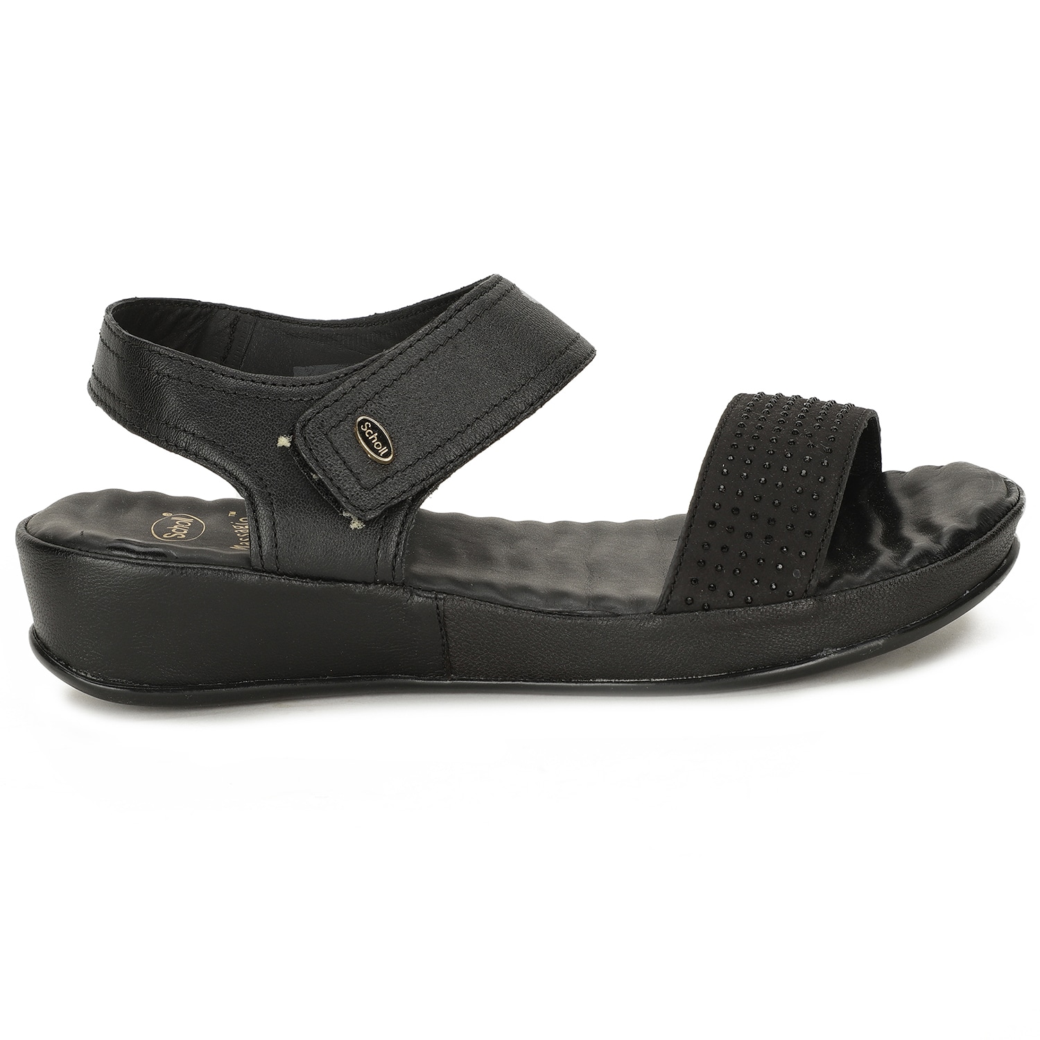Scholl black leather casual sandals for women